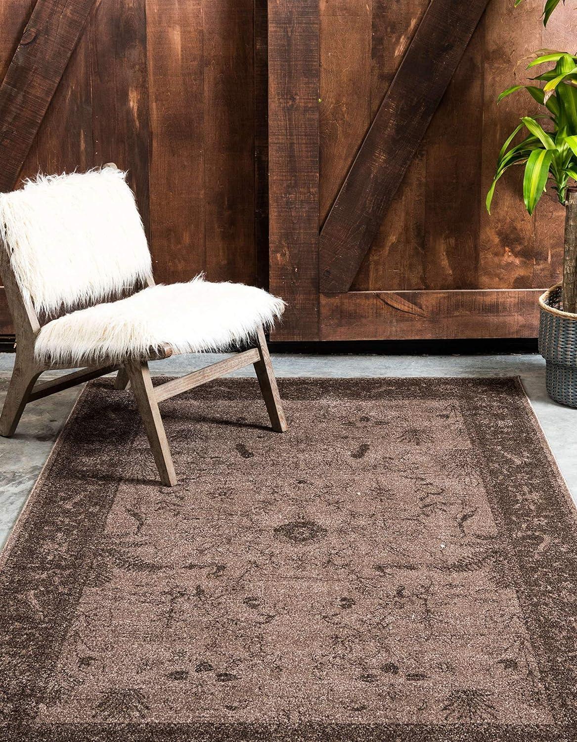 La Jolla Easy-Care Floral Brown Synthetic Area Rug, 7x10 ft