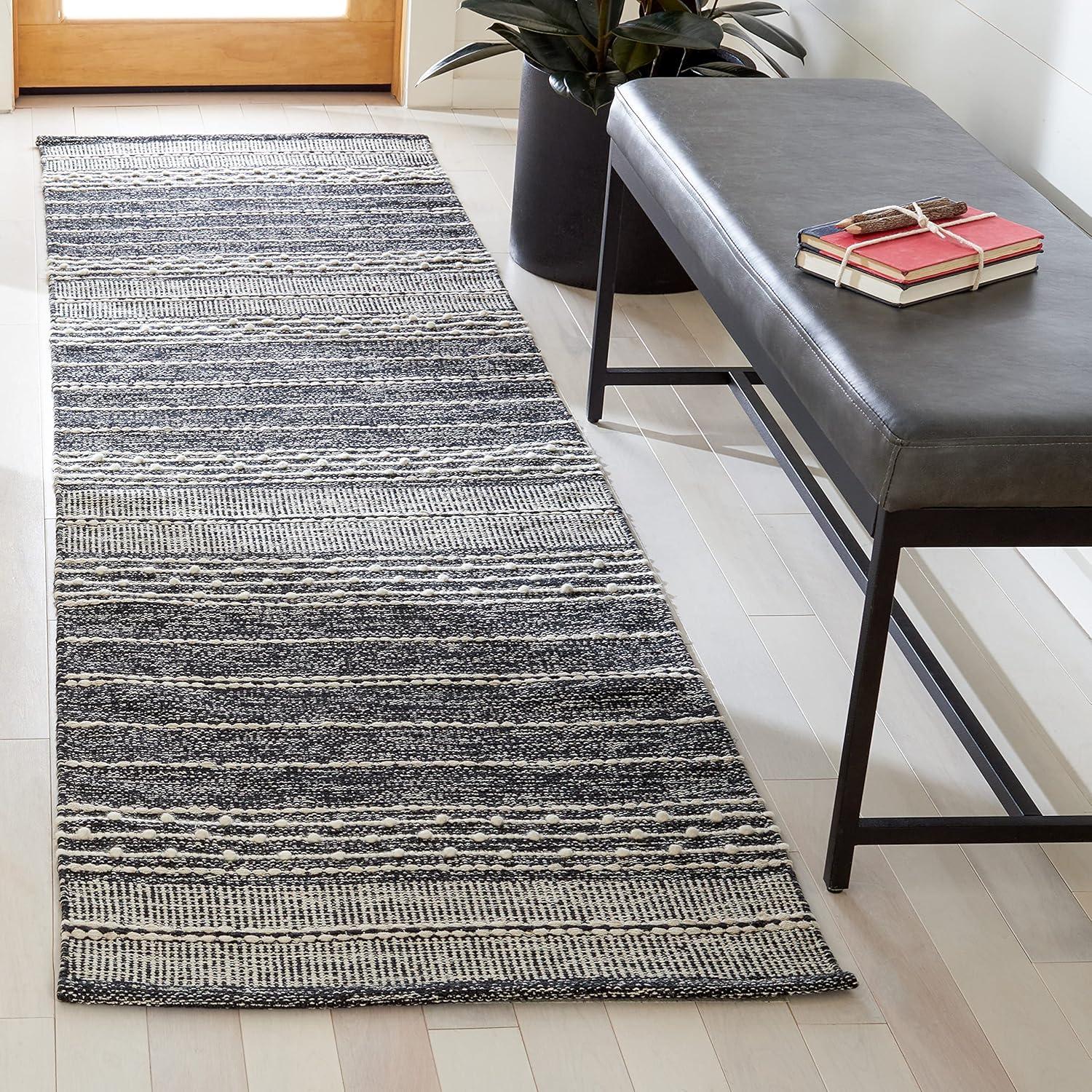 Striped Kilim STK516 Hand Woven Runner Rug - Black/Ivory - 2'3"x9' - Safavieh.