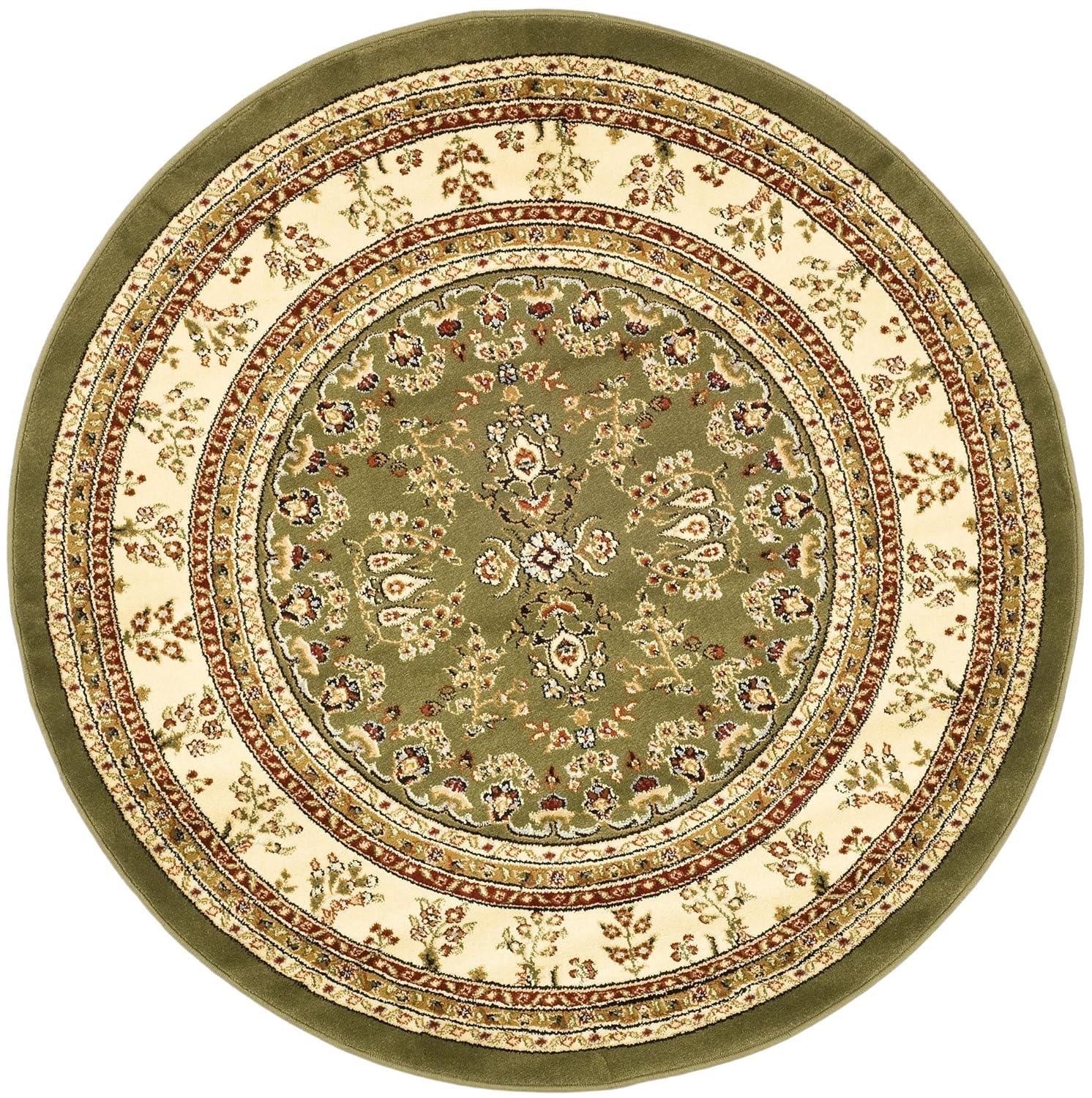 Lyndhurst Sarouk LNH331 Power Loomed Area Rug - Sage/Ivory - 5'3" Round - Safavieh