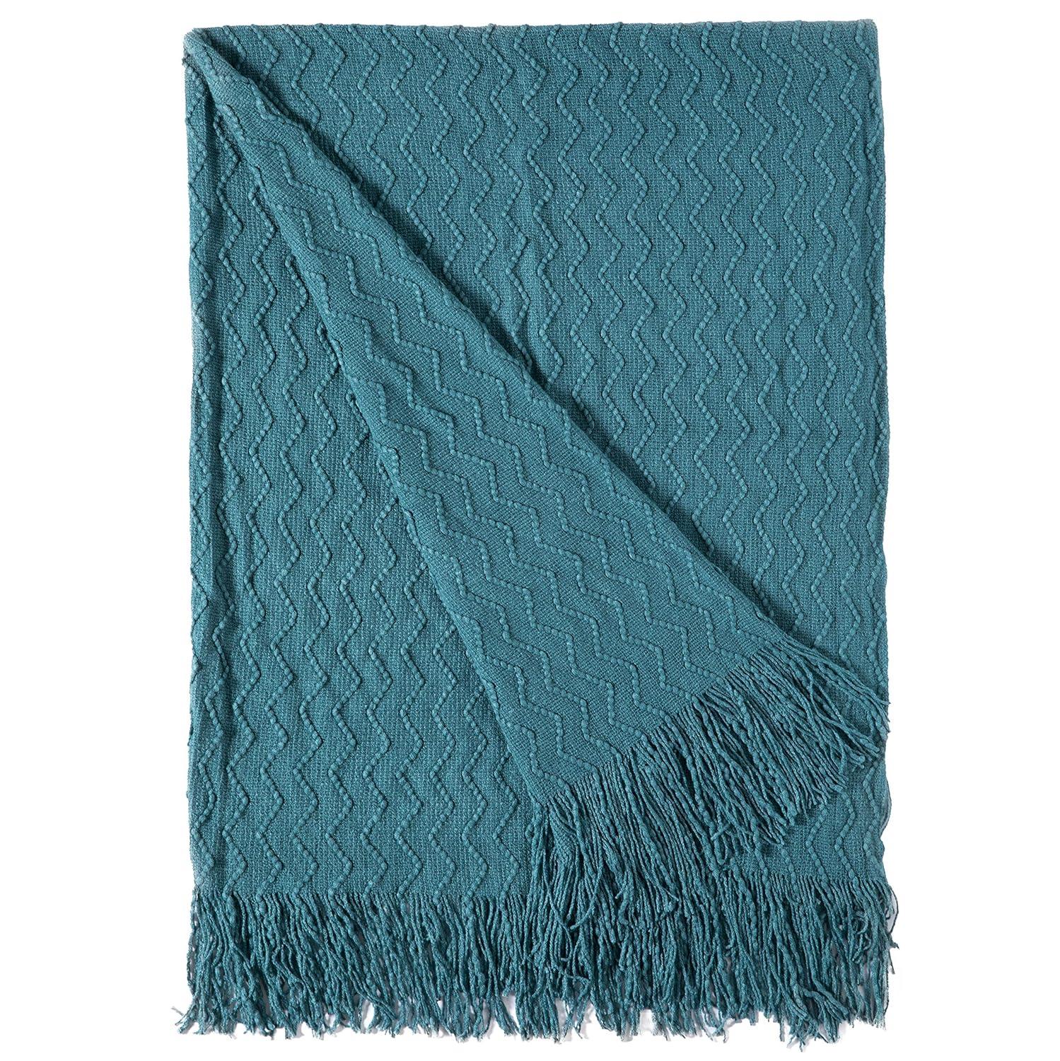 Decorative Throw Blanket - 50x60" Soft Knit with Fringe Edges for a Cozy Touch to Your Living Space