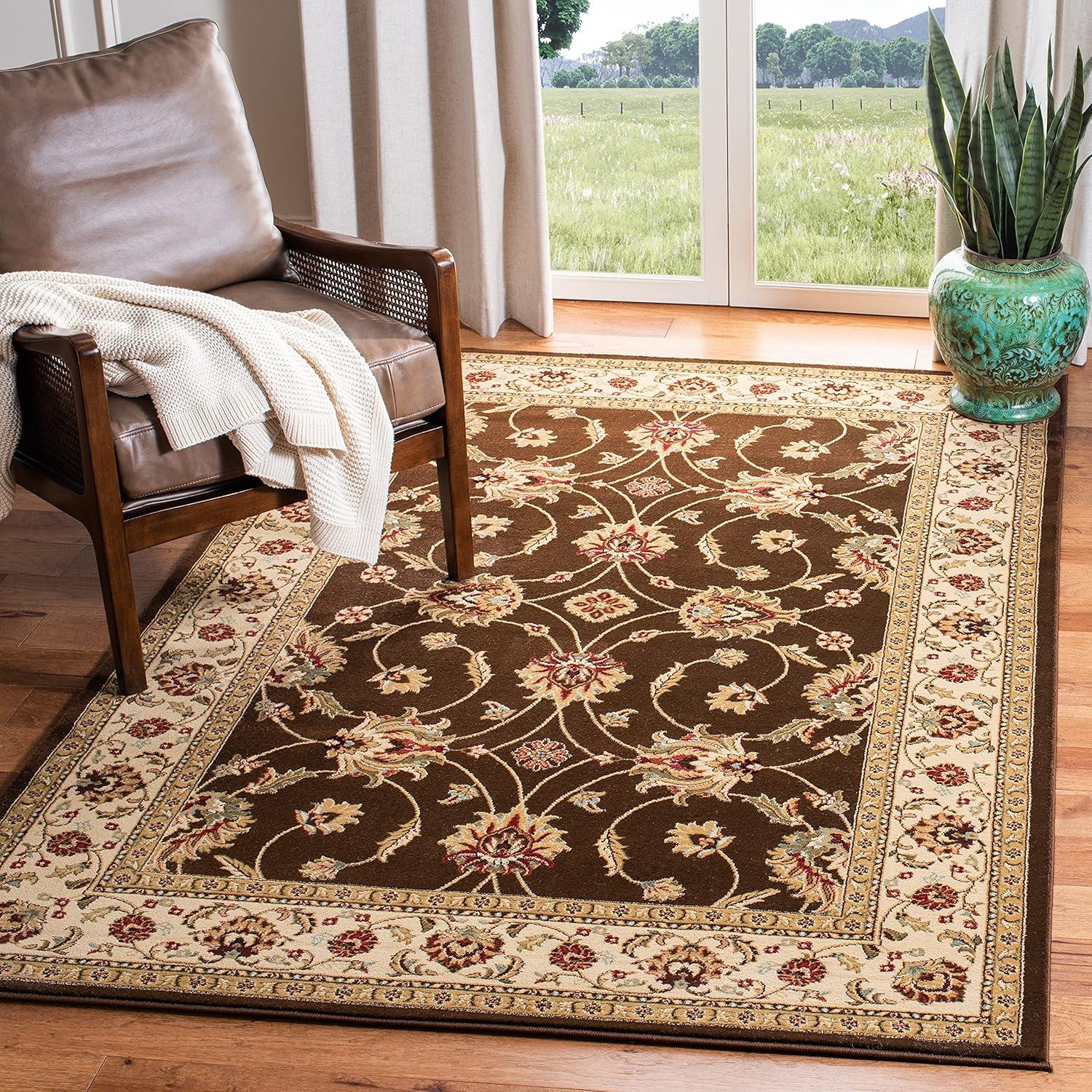 Brown and Ivory 4' x 6' Hand-Knotted Synthetic Area Rug