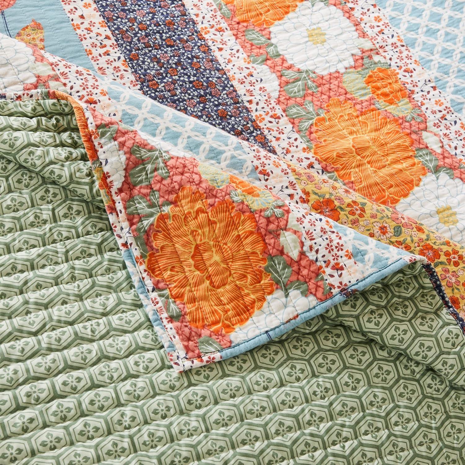 Carlie Blue and Orange Reversible Twin Quilt Set