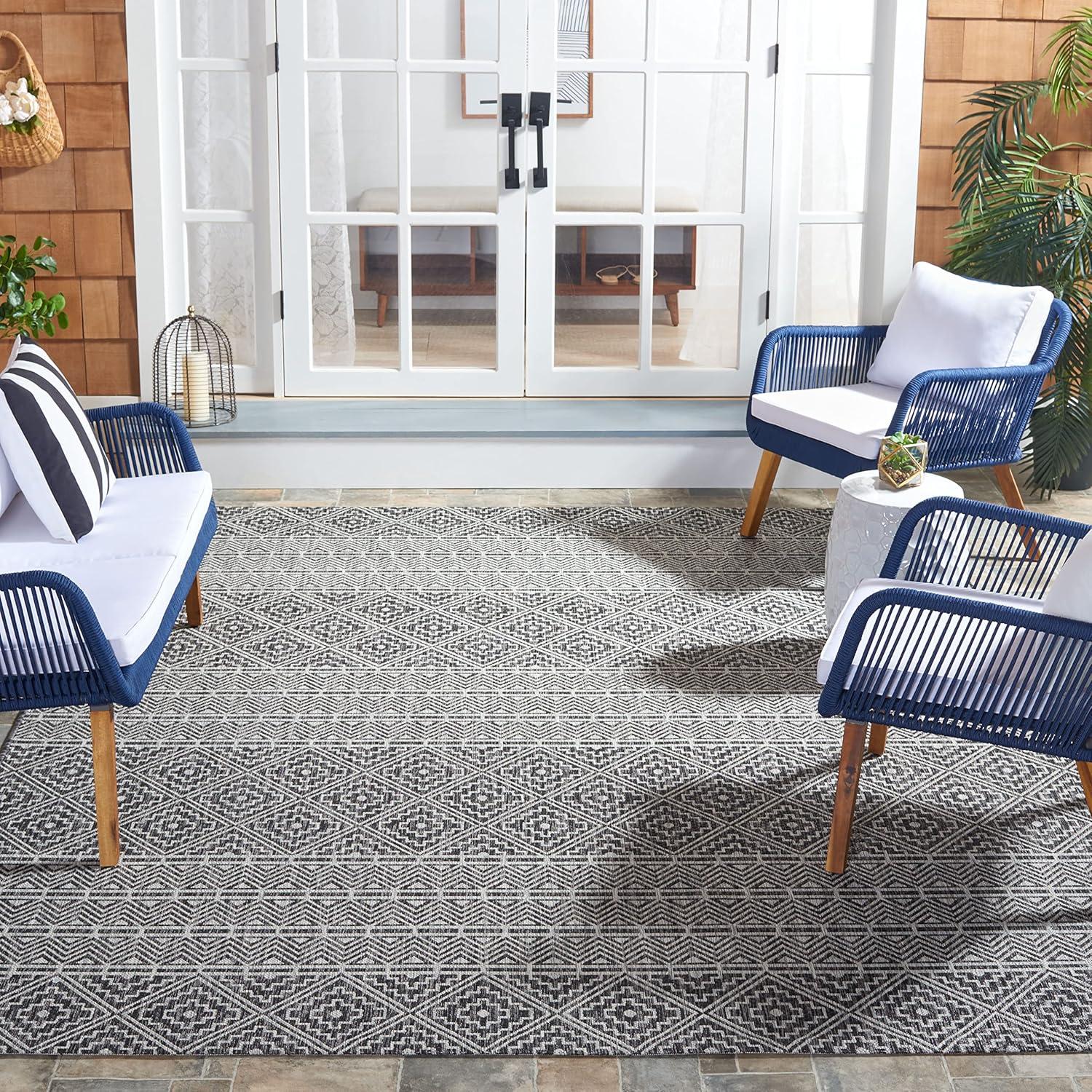 Courtyard CY8787 Power Loomed Indoor/Outdoor Area Rug - Black/Grey - 6'7"x6'7" - Safavieh.