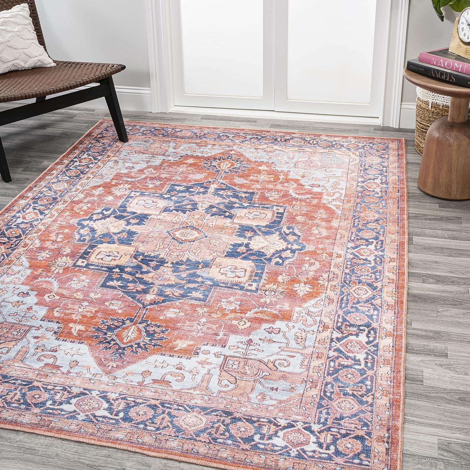 5' x 8' Maris Ornate Medallion Machine Washable Indoor/Outdoor Area Rug, Orange/Cream - JONATHAN Y