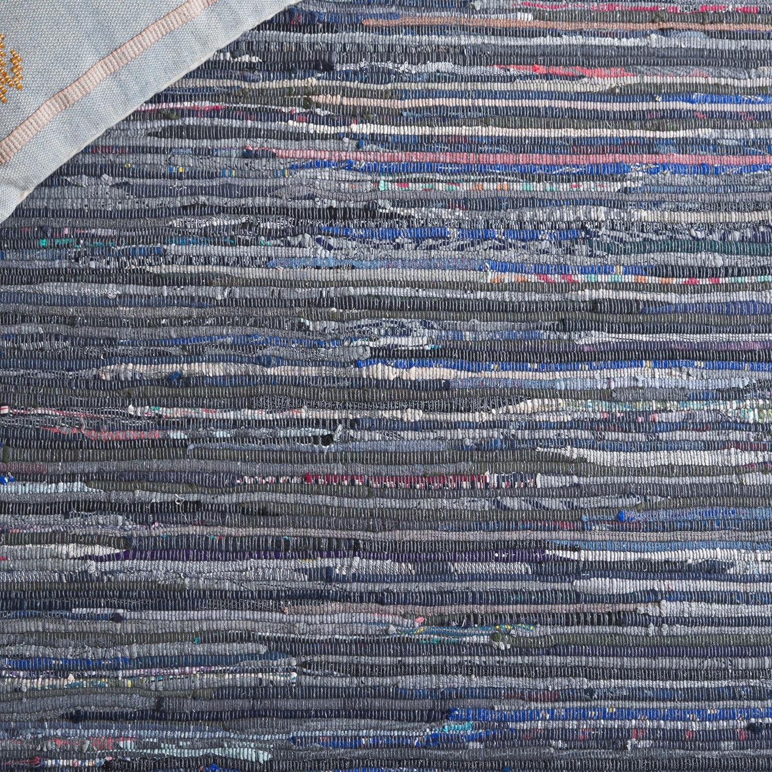 Rag Rug RAR121 Hand Woven Indoor Area Rug - Ink/Multi - 6'x6' - Safavieh.