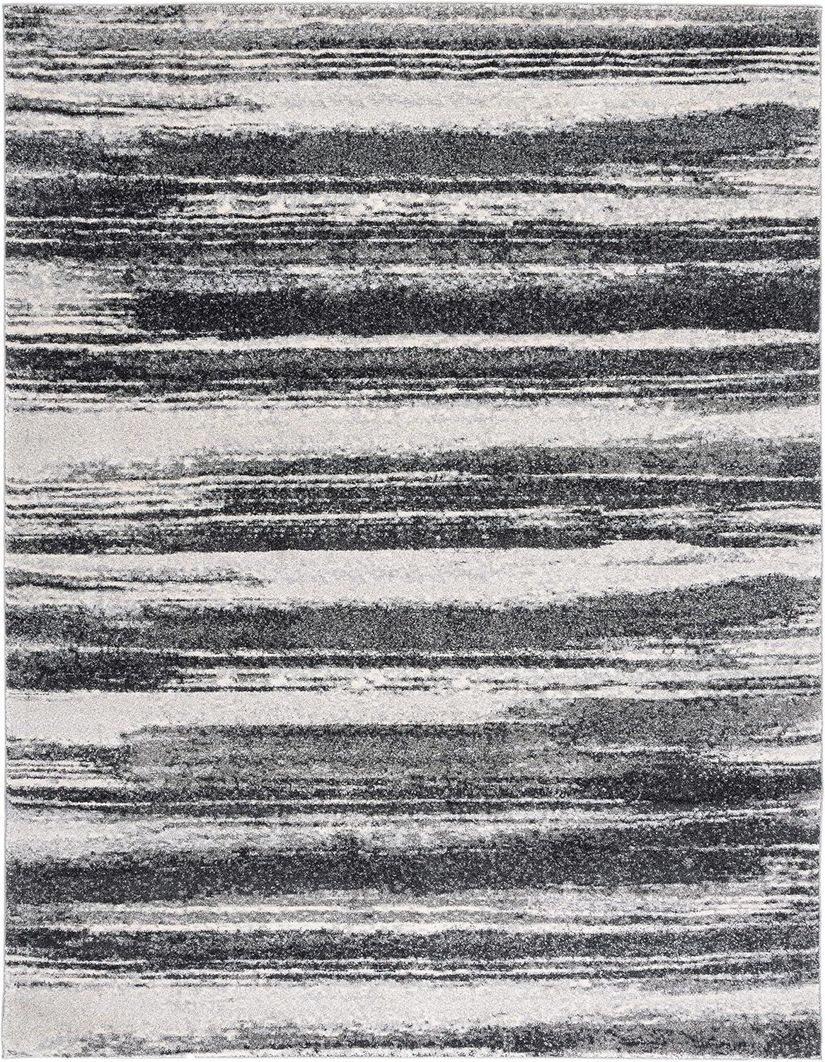 Abstract Dual-Tone Shag Rug, 6' x 9', Dark Grey & Light Grey, Hand-Knotted