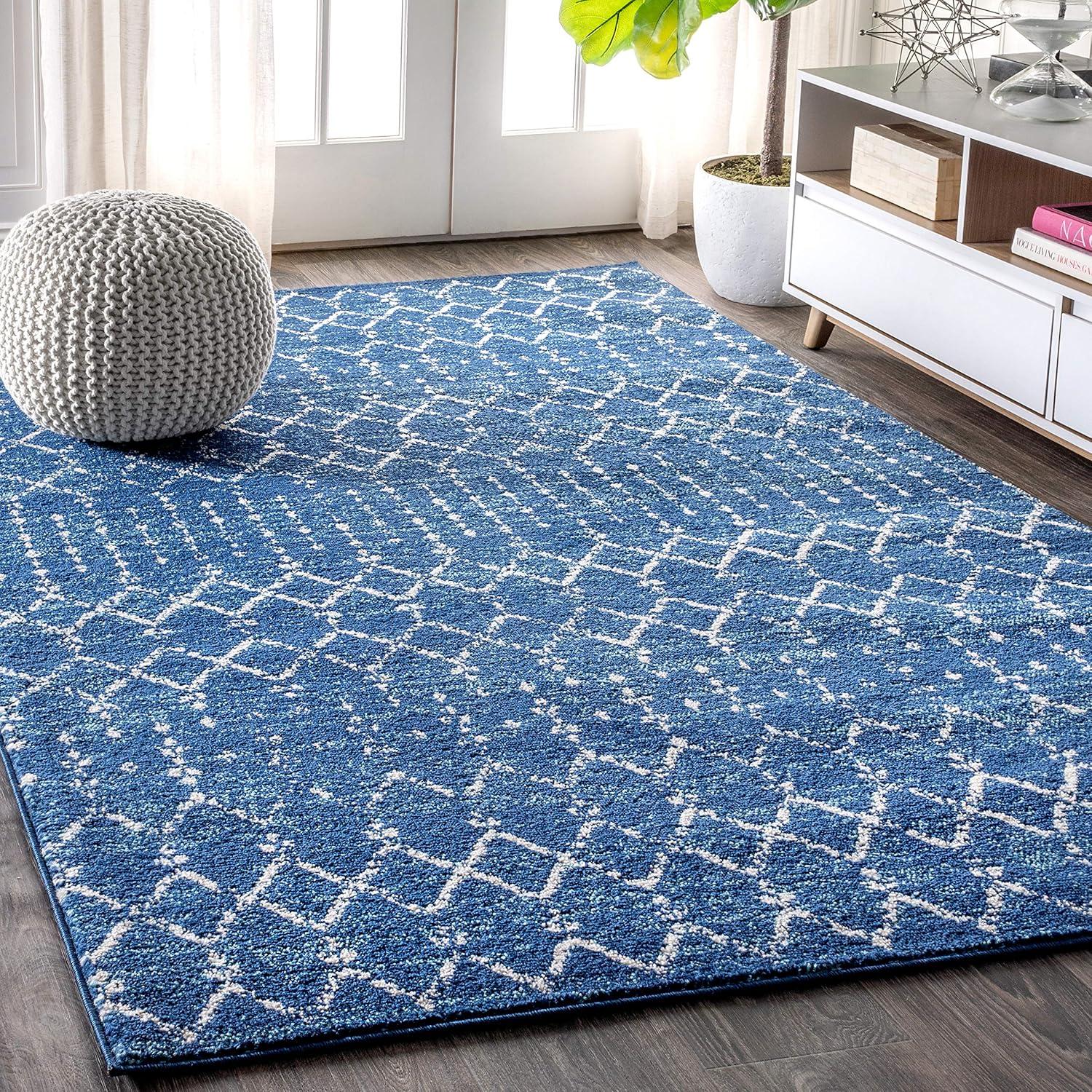 Blue and White Moroccan Trellis Reversible Area Rug