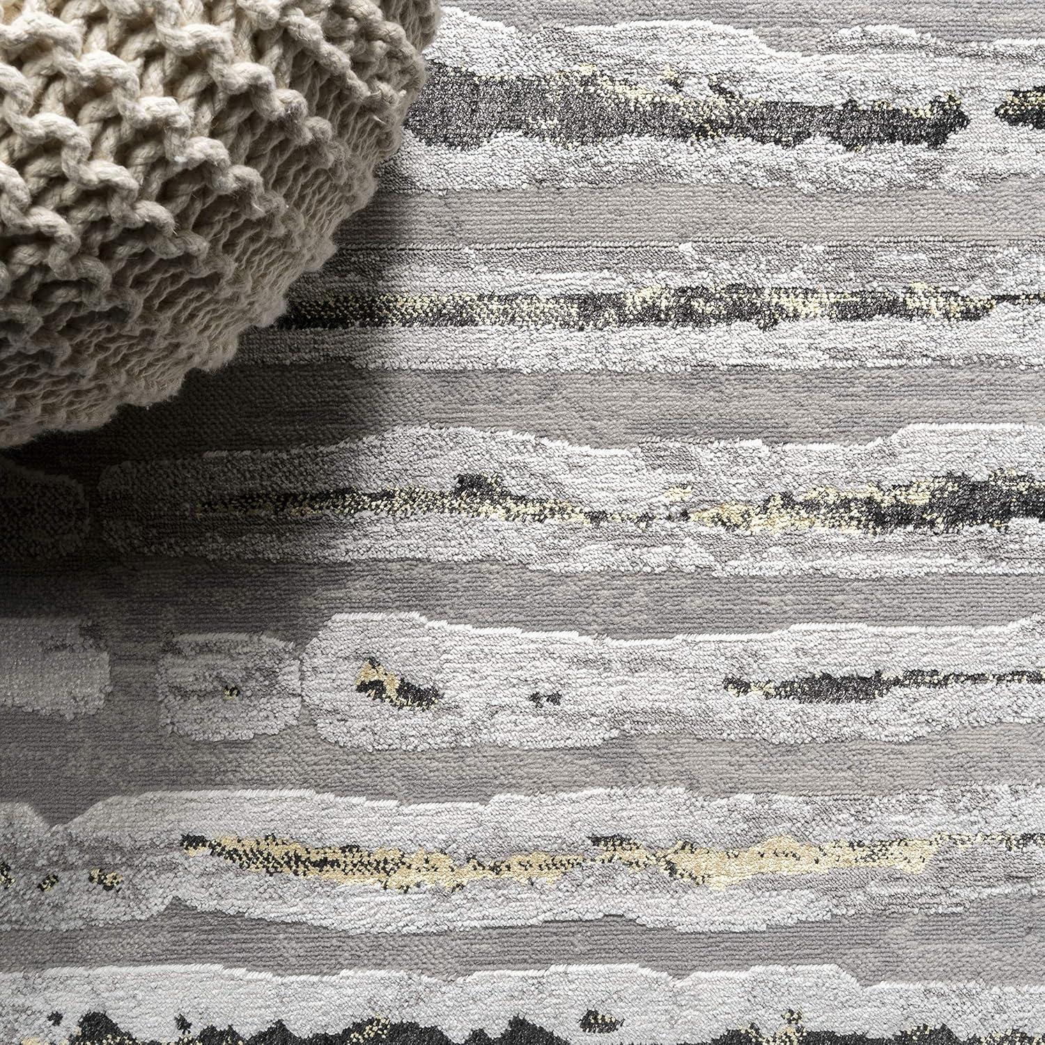 5'x8' Batten Modern Stripe Area Rug, Gray/Black - JONATHAN Y