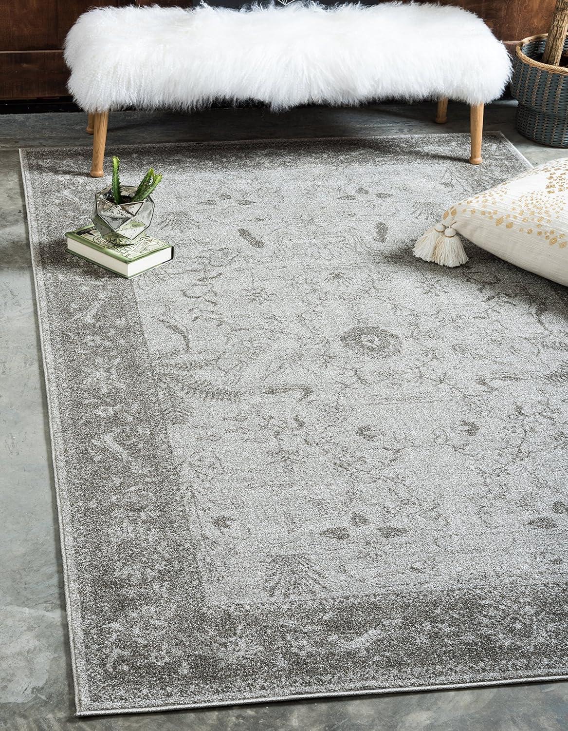 Unique Loom La Jolla Collection Area Rug - Floral (3' 3" x 5' 3" Rectangle Light Gray/Gray)