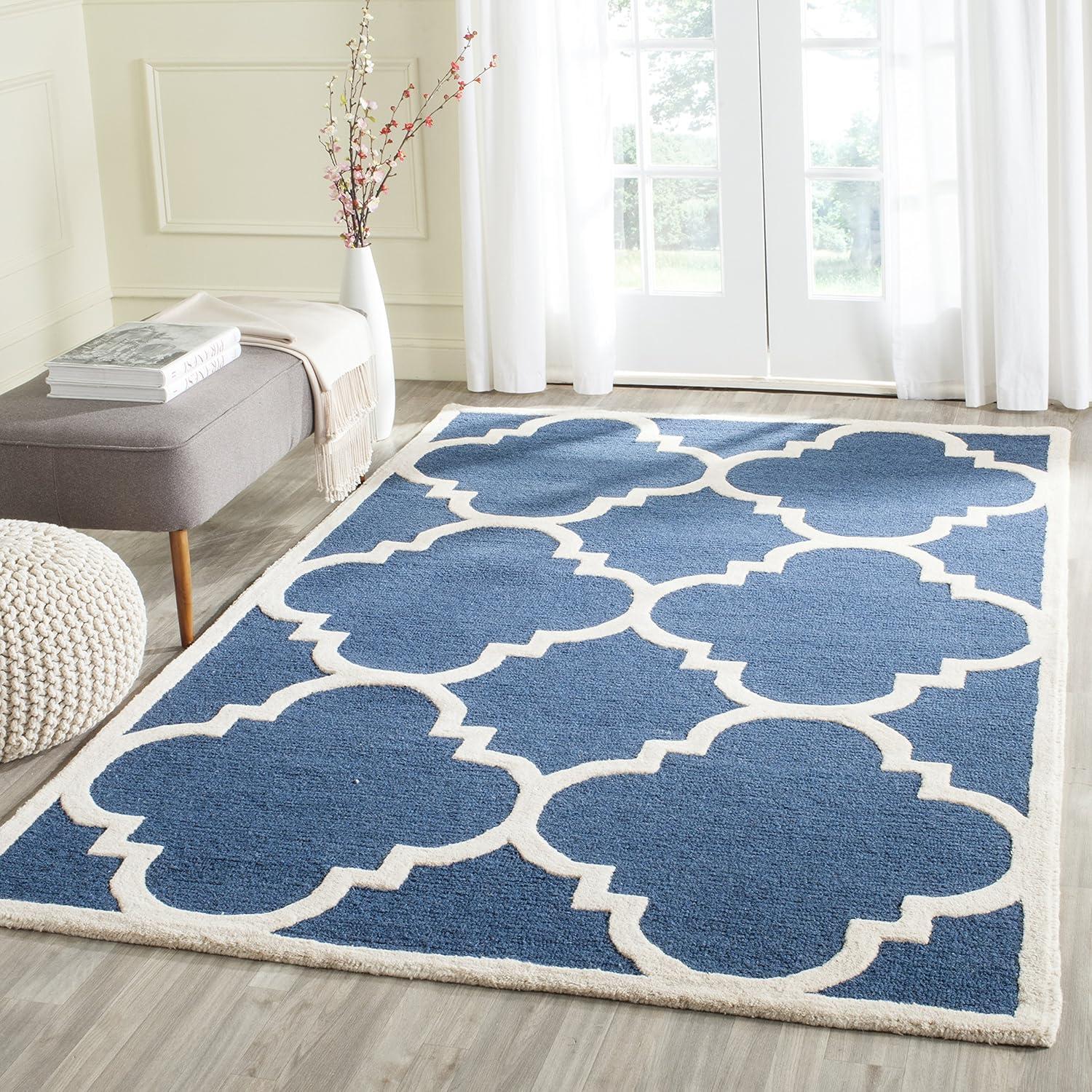 SAFAVIEH Cambridge Justine Geometric Quatrefoil Wool Area Rug, Navy/Ivory, 10' x 10' Square