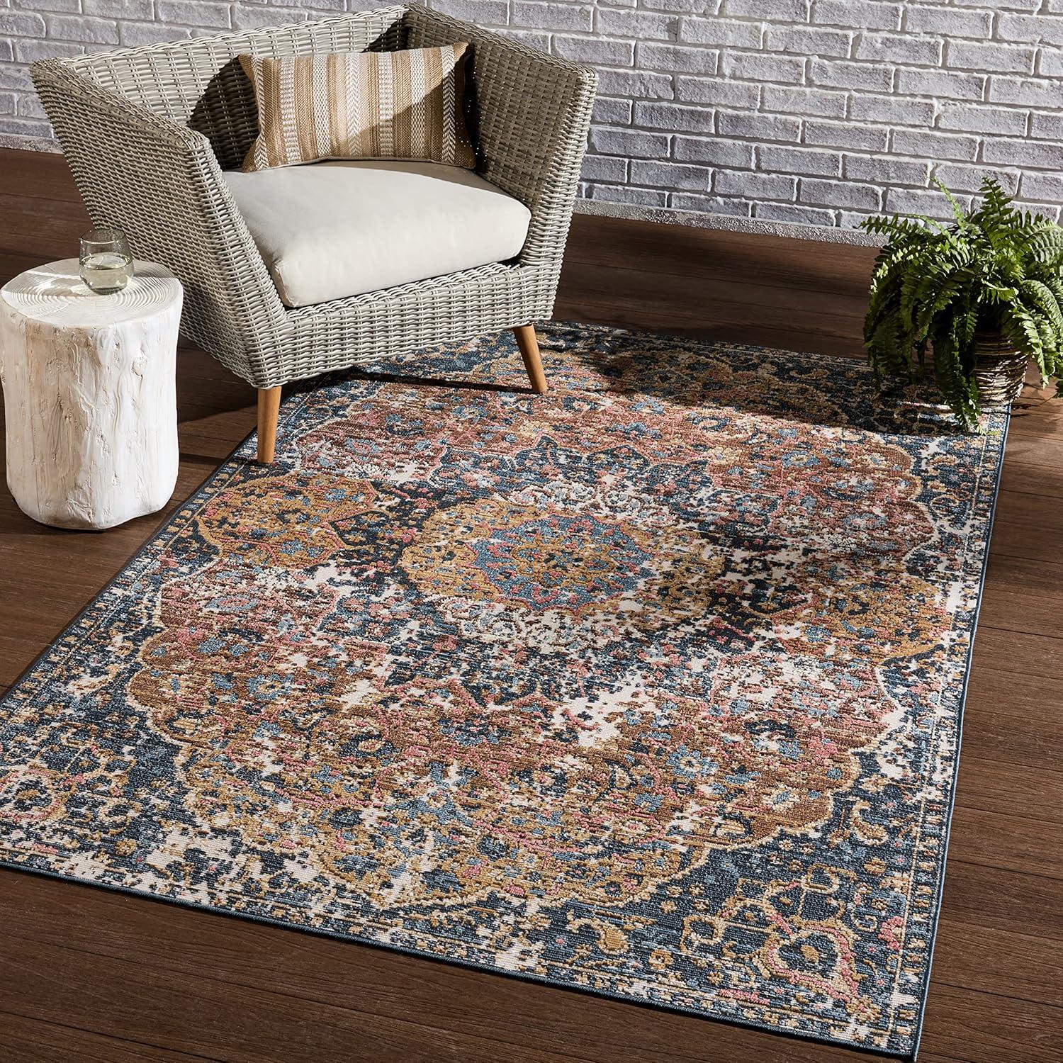 Akela Dark Blue and Multicolor Medallion Runner Rug