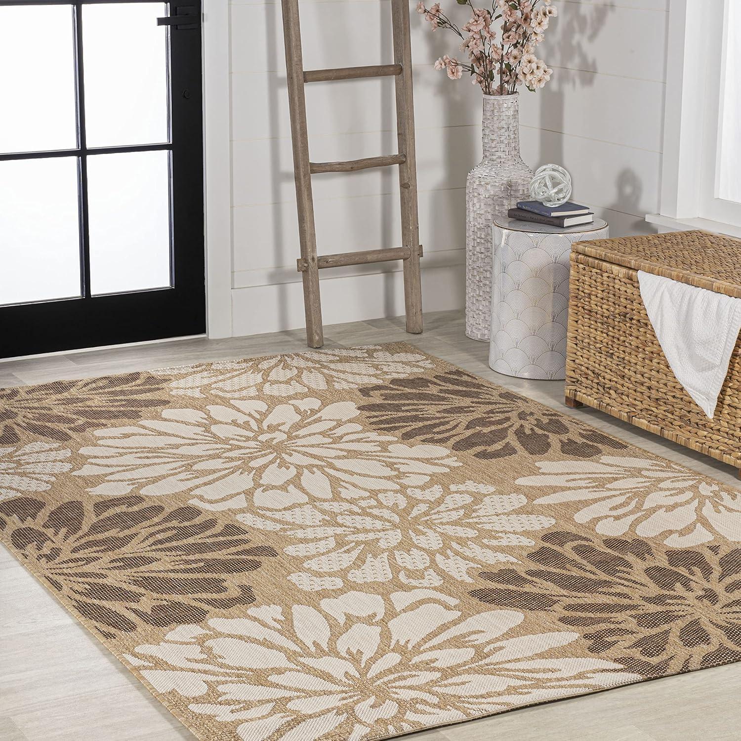 Gray Floral Flat Woven Reversible Indoor/Outdoor Rug - 3x5 ft