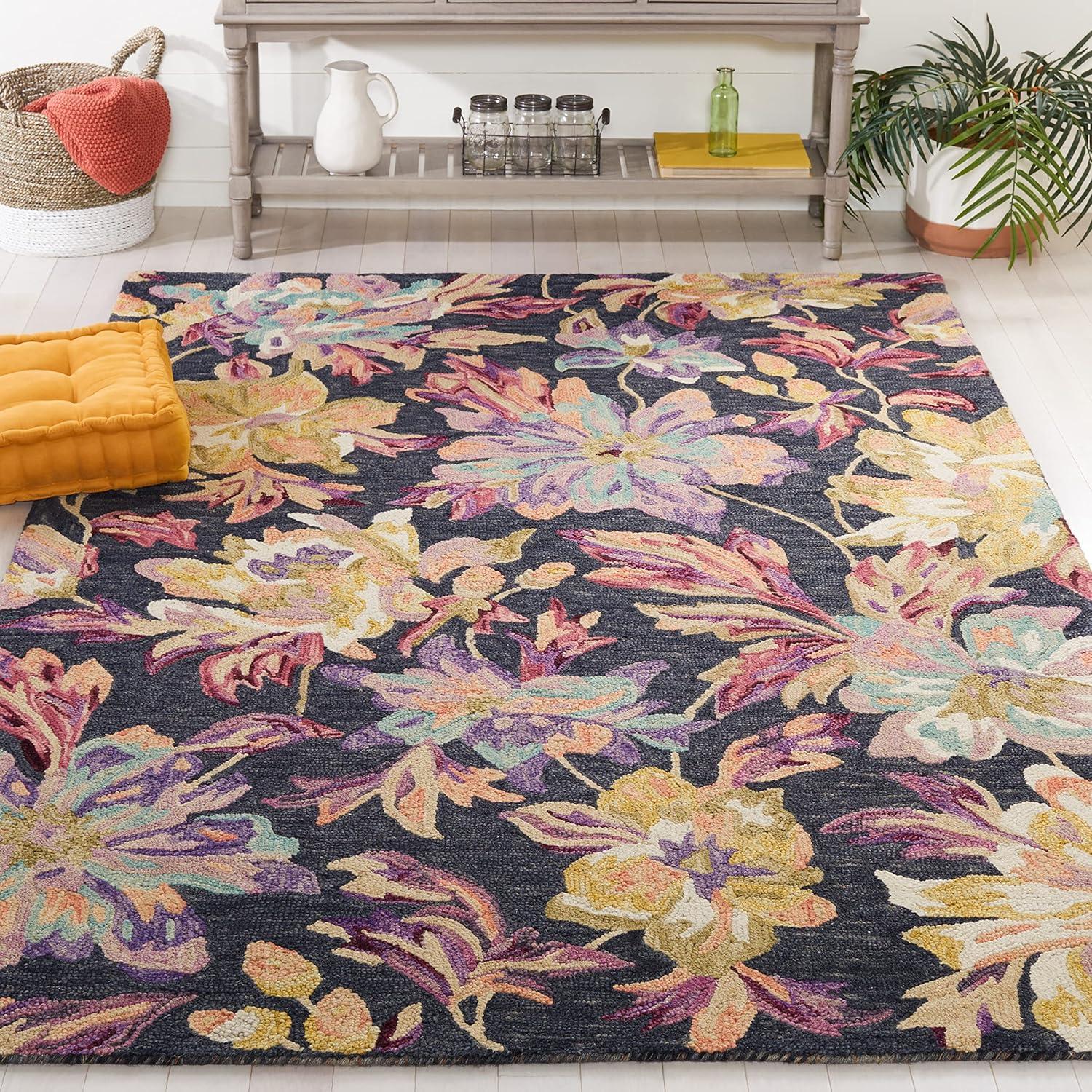 SAFAVIEH Blossom Fisher Floral Area Rug, Charcoal/Plum, 5' x 8'