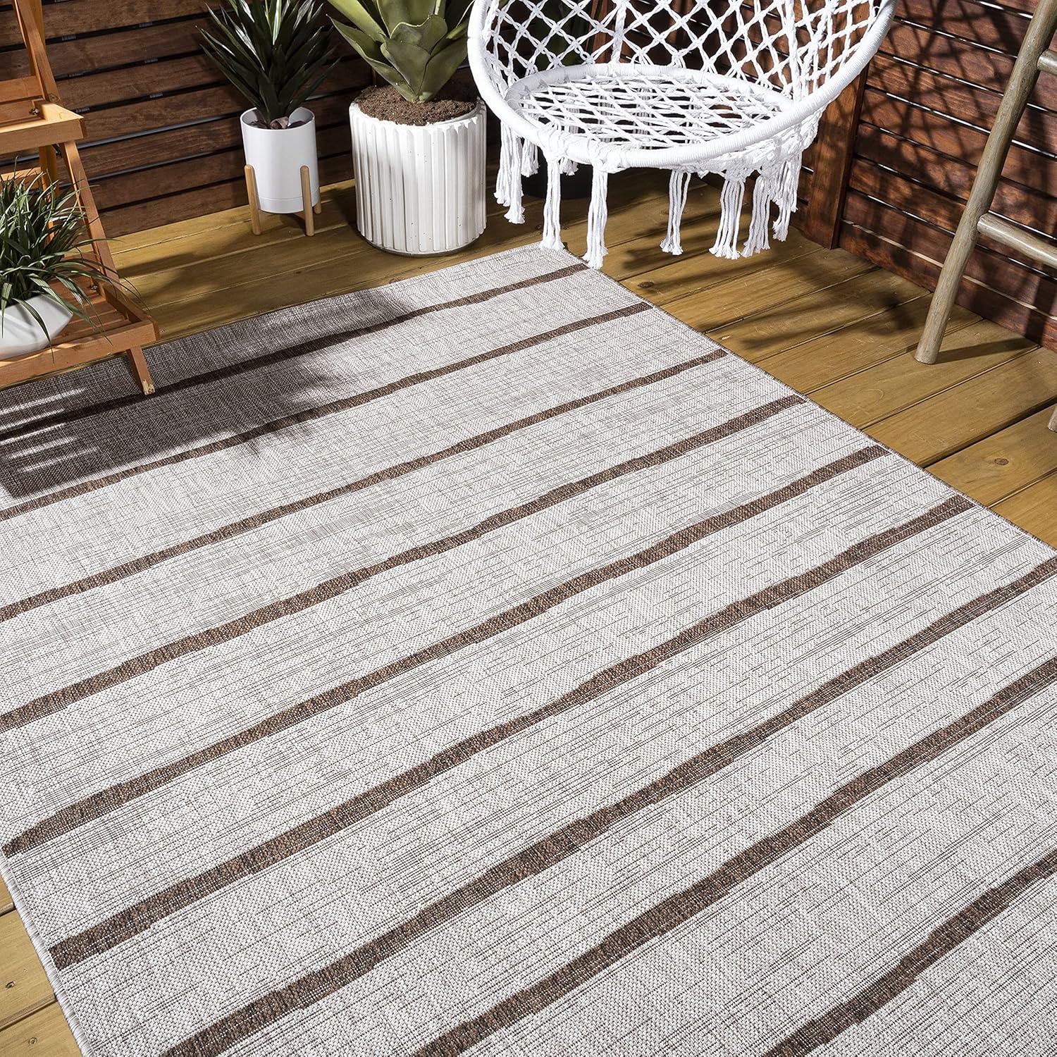 3'x5' Colonia Berber Stripe Indoor/Outdoor Area Rug, Beige/Brown - JONATHAN Y