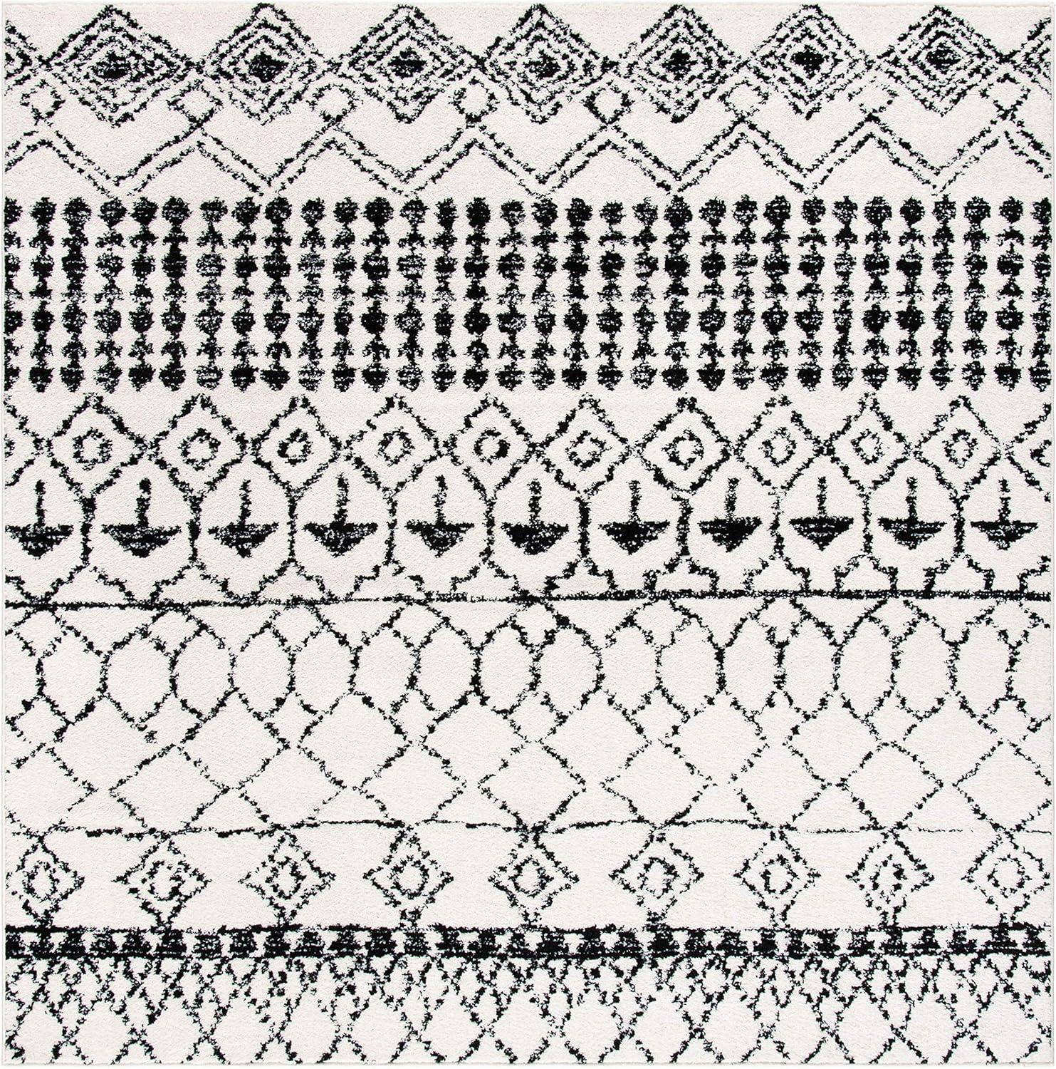 SAFAVIEH Tulum Coriander Moroccan Geometric Area Rug, 10' x 10' Square, Ivory/Black