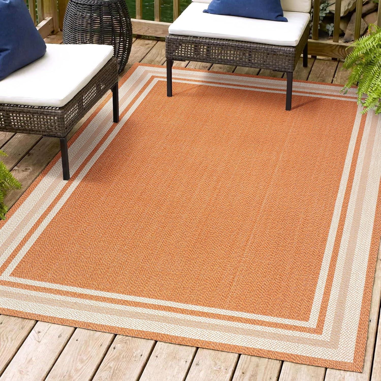 Ivory Stripe Easy-Care 4' x 6' Synthetic Indoor/Outdoor Rug