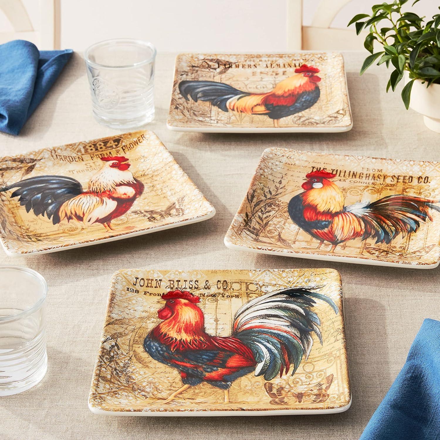 Certified International Gilded Rooster 4 Piece Salad Plate Set