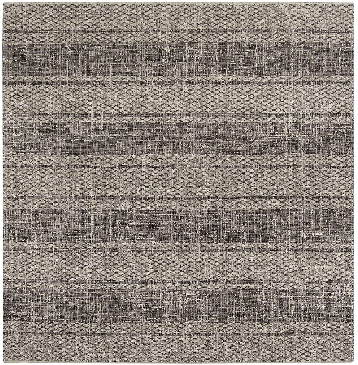 Courtyard CY8736 Power Loomed Indoor and Outdoor Area Rug - Light Grey/Black - 6'7"x6'7" - Safavieh