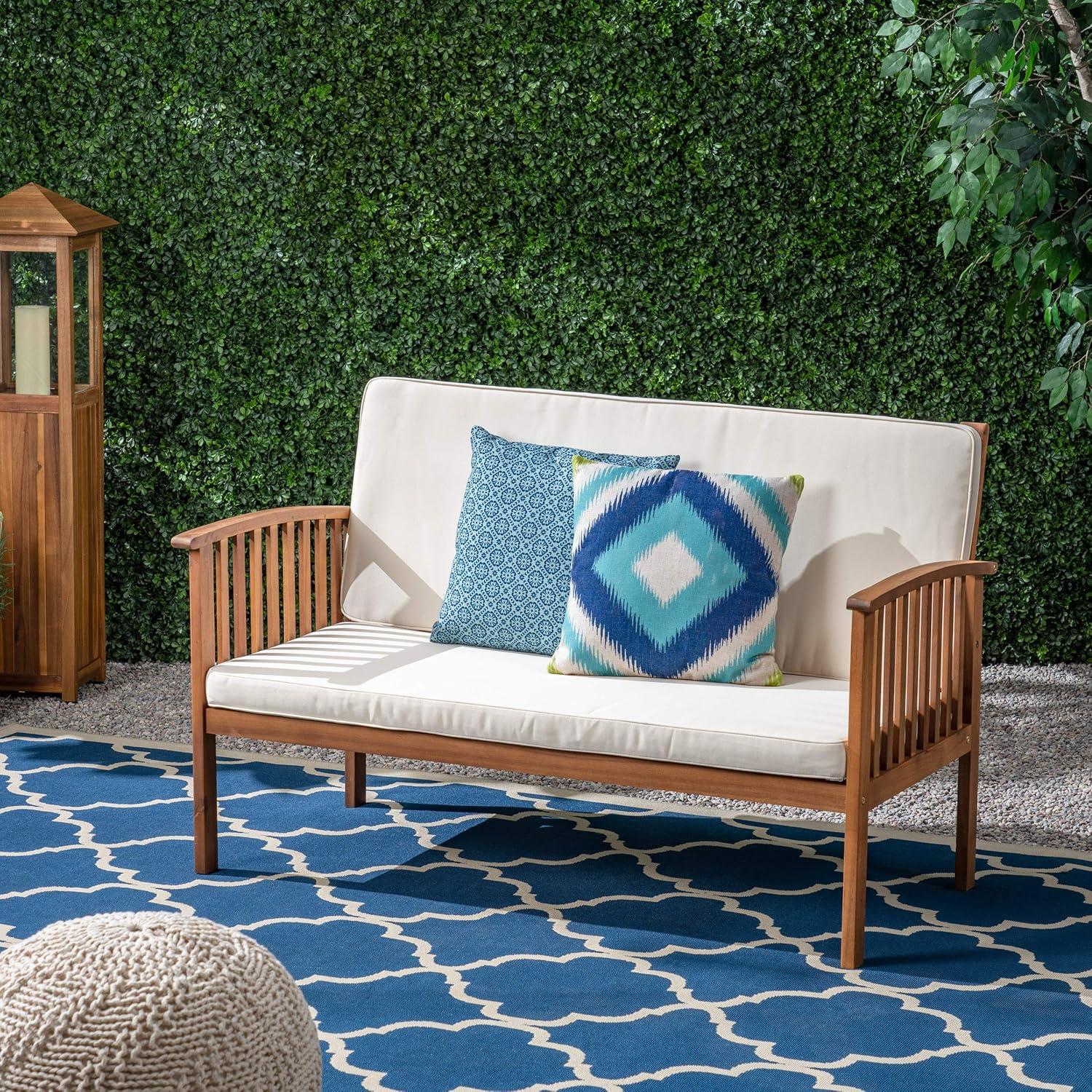 Casa Acacia Wood Loveseat Brown/Cream - Christopher Knight Home: Outdoor Seating for 2, Weather-Resistant