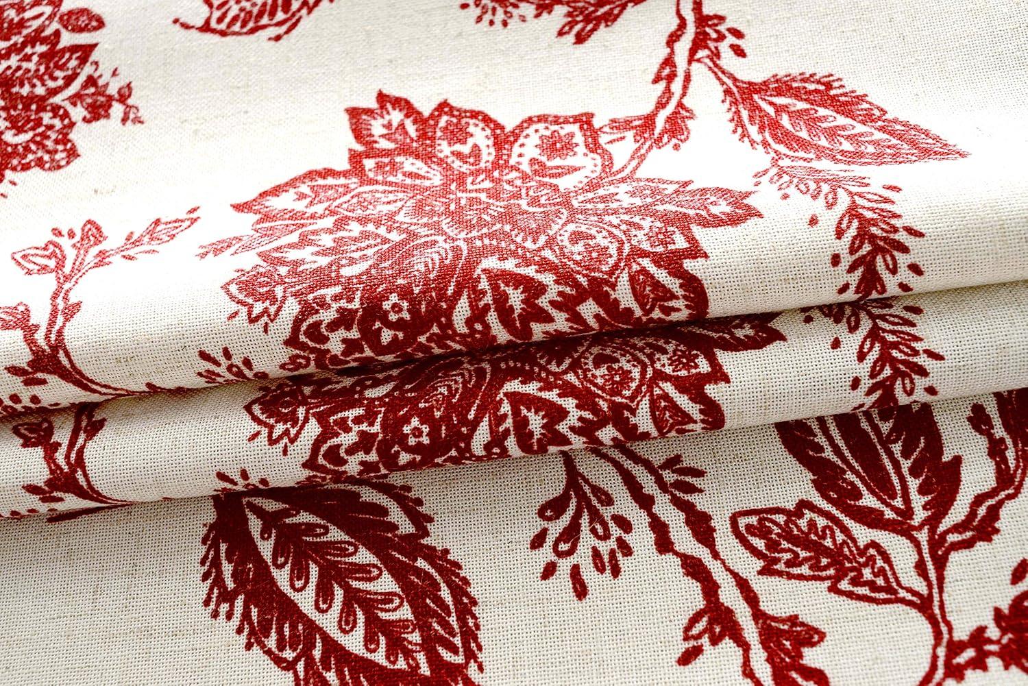 DriftAway Freda Jacobean Floral Linen Blend Blackout Thermal Insulated Energy Saving Privacy Window Curtain Valance Rod Pocket 2 Layers Single 52 Inch by 18 Inch plus 2 Inch Header Red Beige