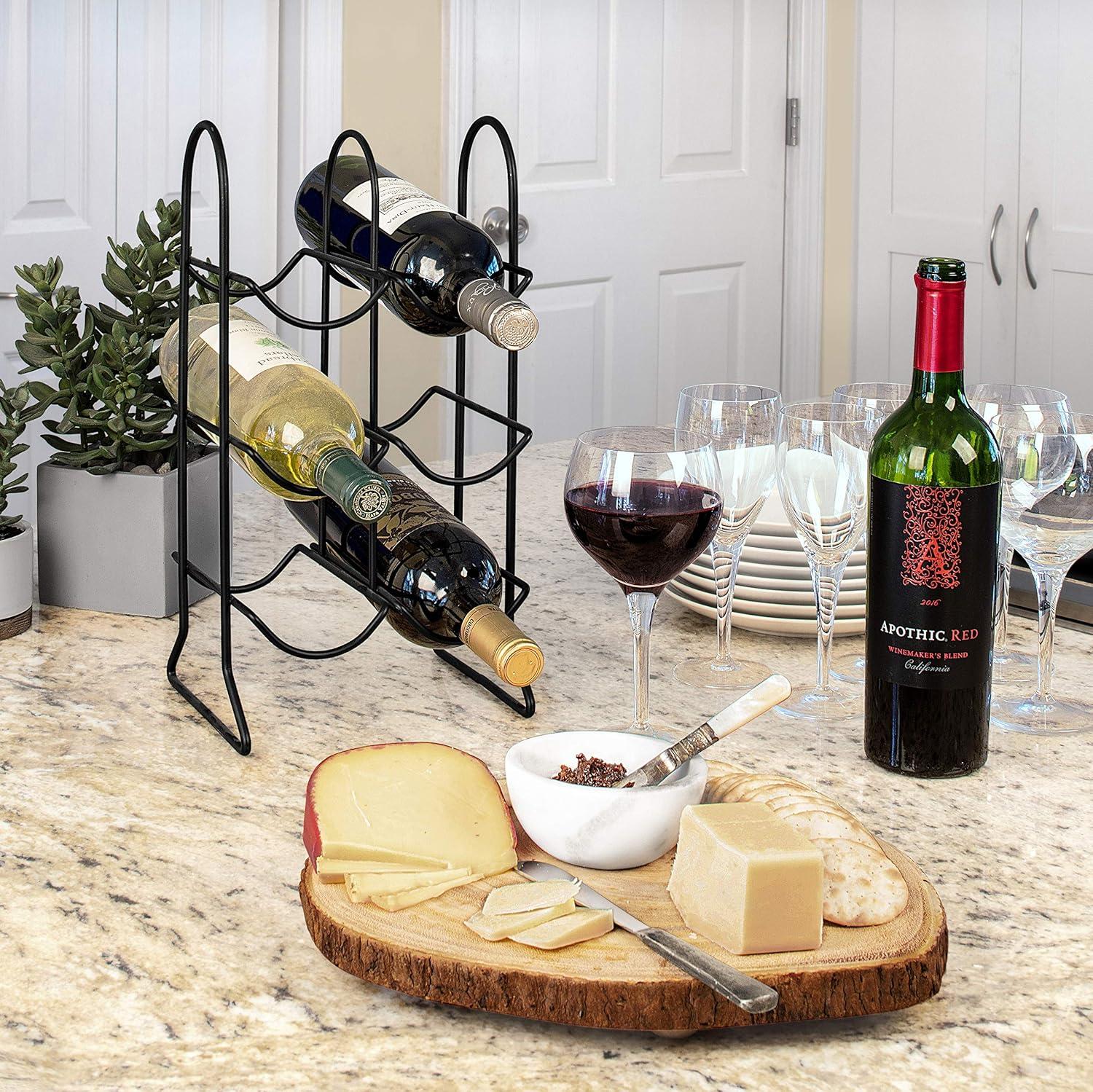 Black Steel 6-Bottle Countertop Wine Rack