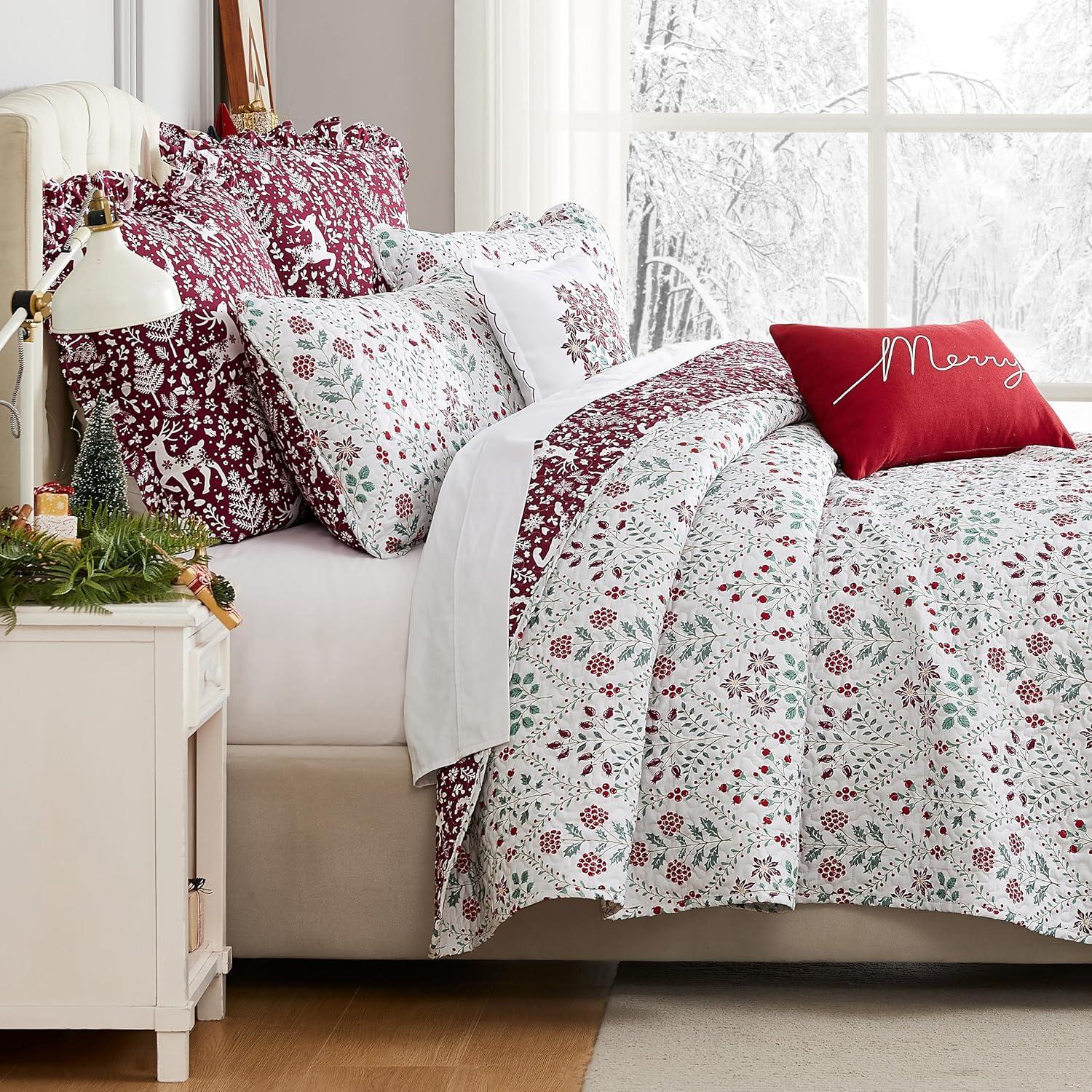 Twin Red and Cream Reversible Microfiber Christmas Bedding Set