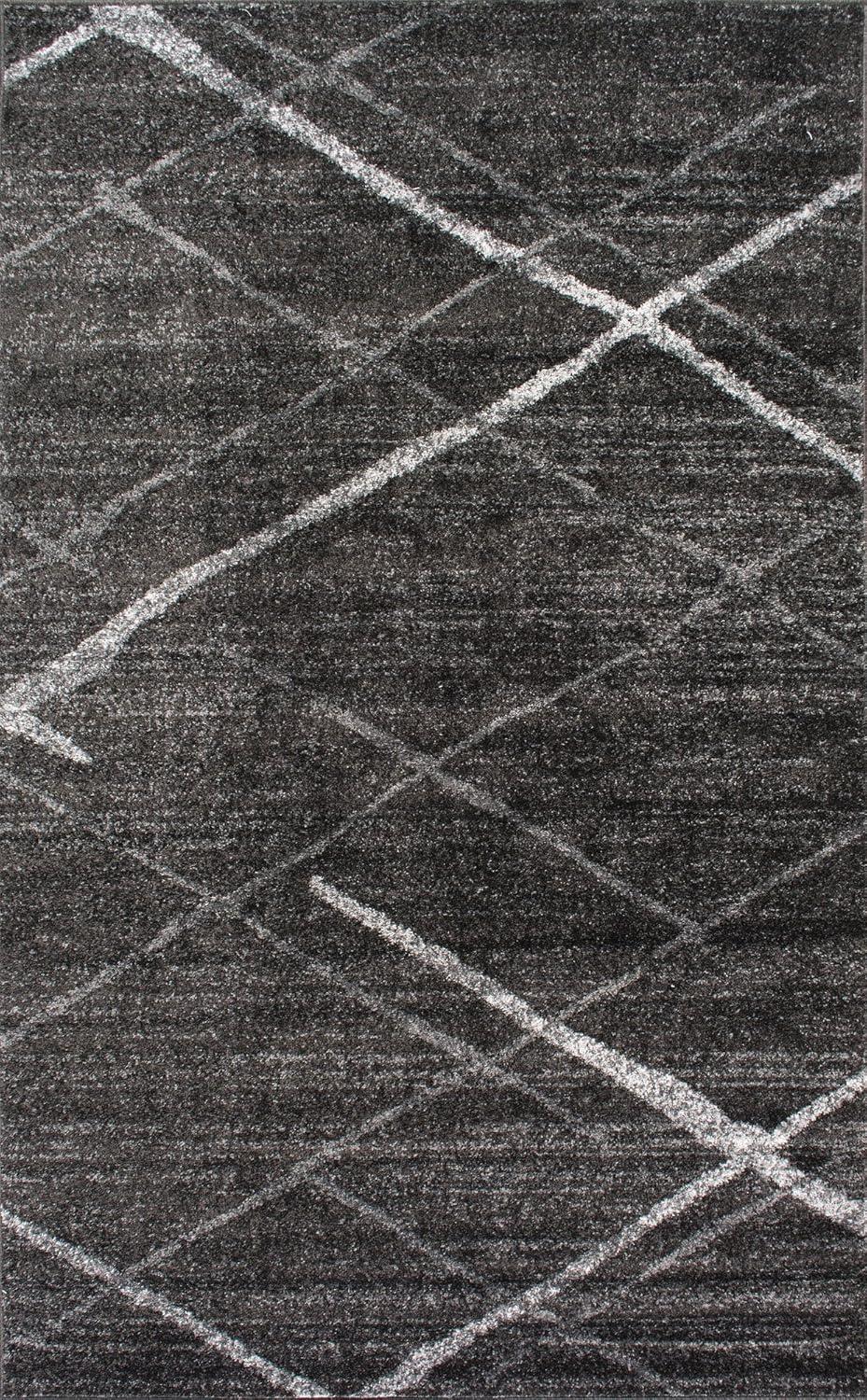 Reversible Dark Grey Synthetic 4' x 6' Easy-Care Area Rug