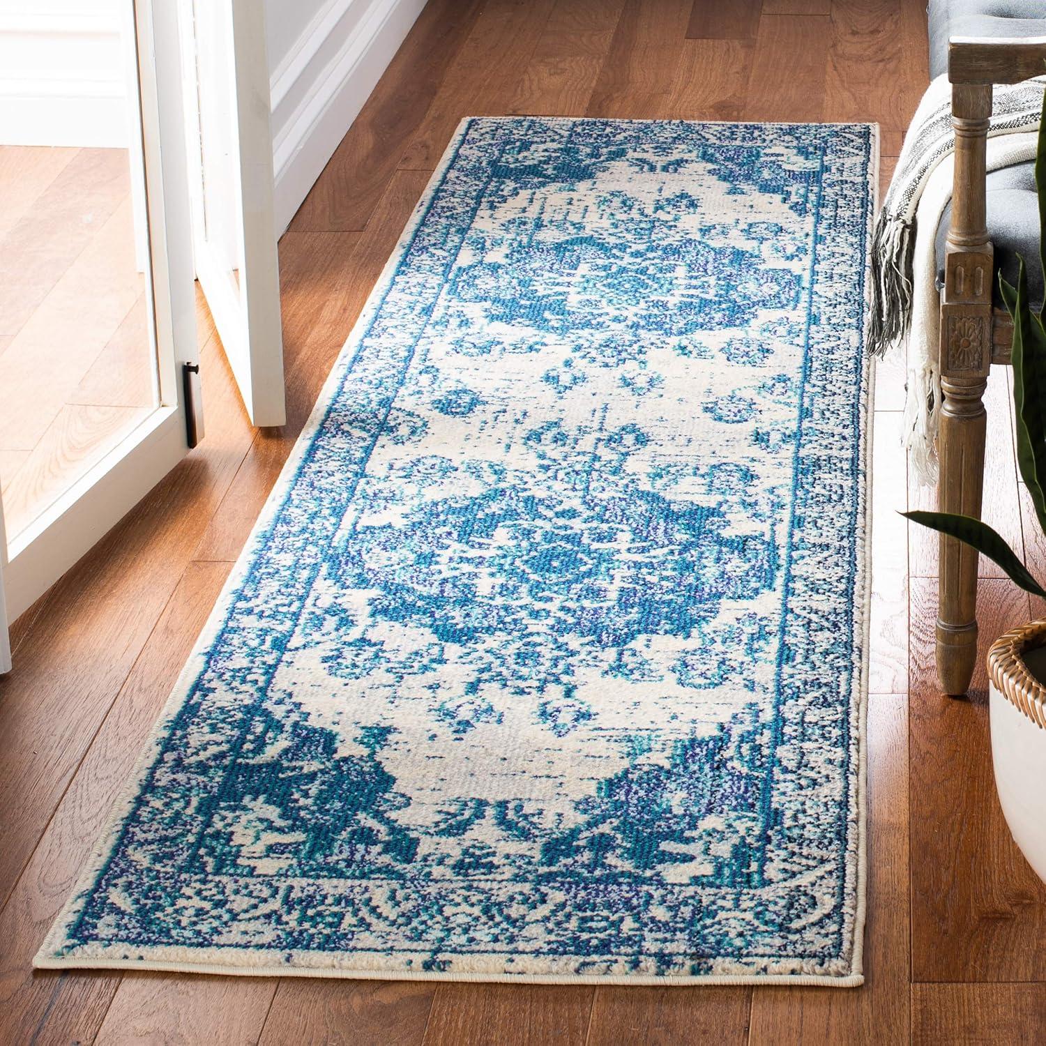 Monaco MNC243 Power Loomed Indoor Runner Rug - Ivory/Blue - 2'2"x8' - Safavieh