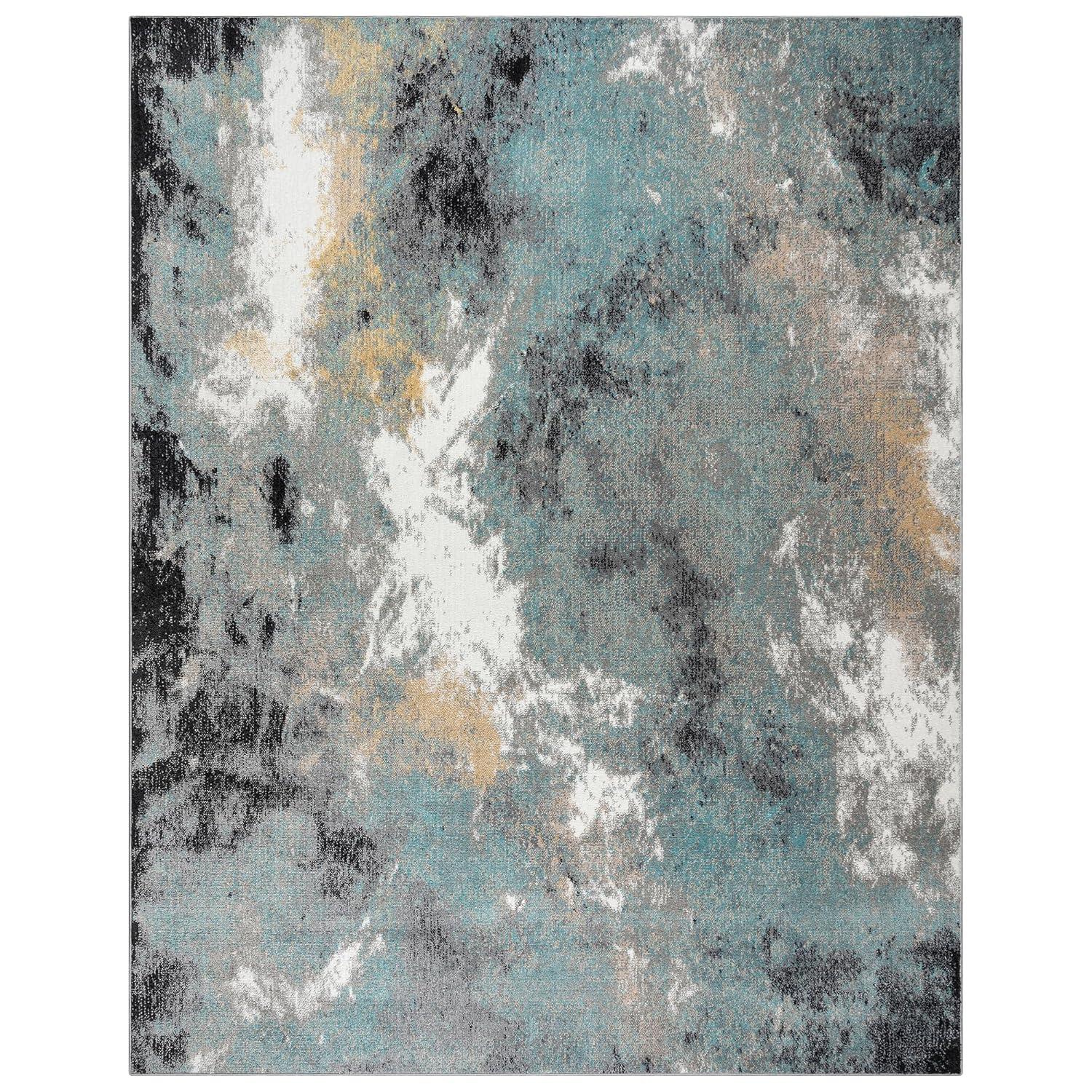 Gertmenian Gertmenian Alor Satori Modern Abstract Aqua/Navy Blue/Gold/Ivory Polypropylene Indoor Area Rug