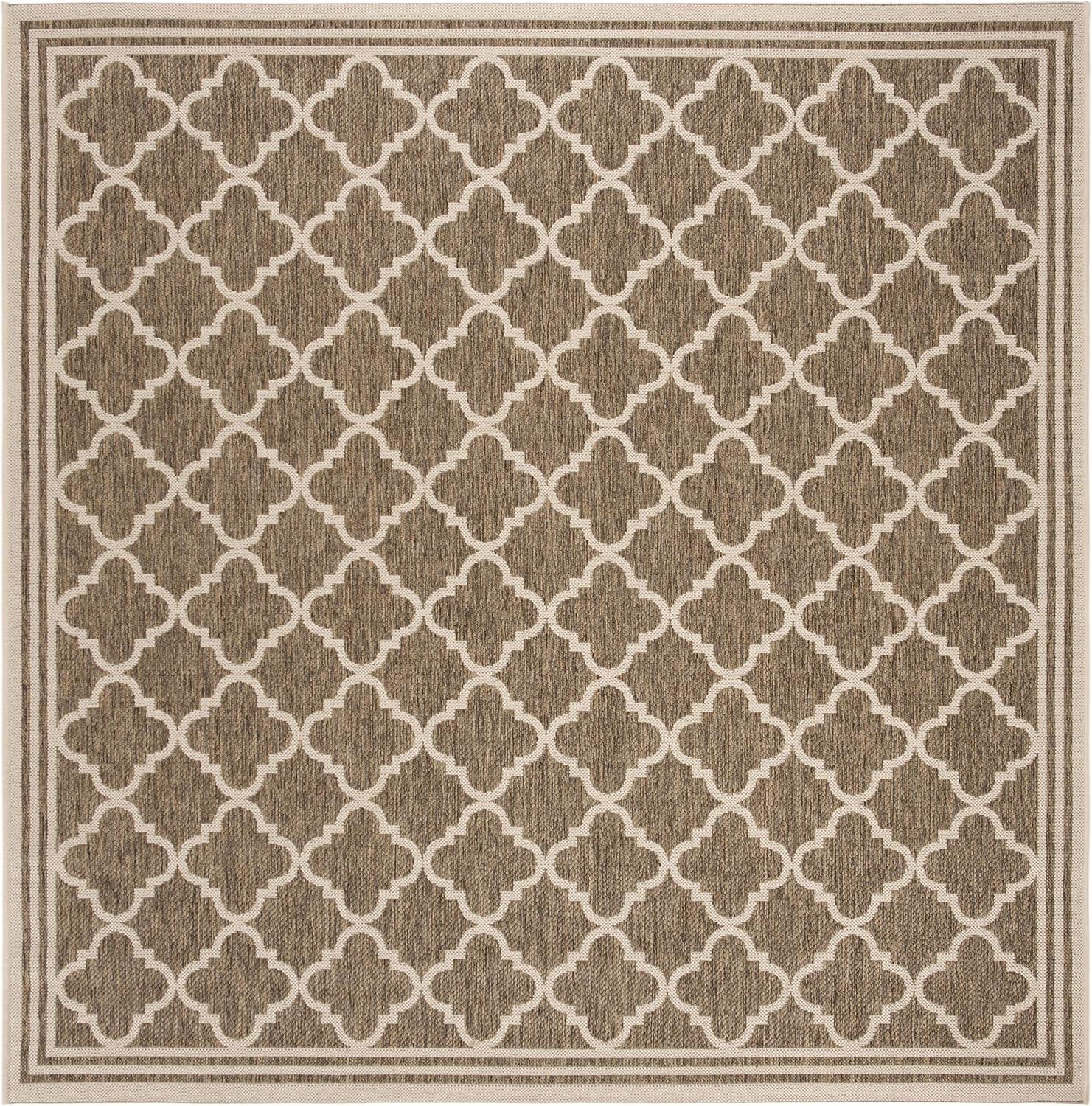 Beige and Cream Square Synthetic Indoor/Outdoor Rug