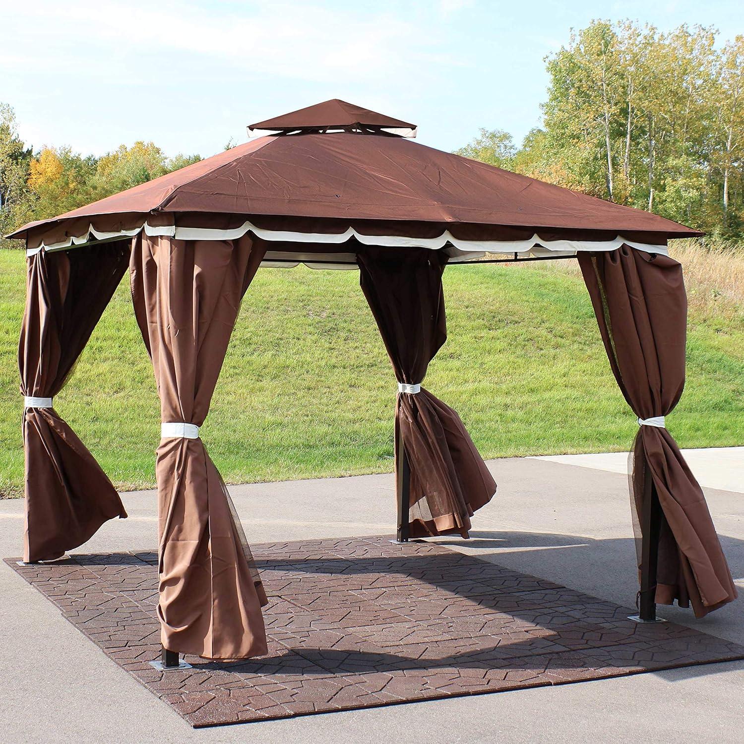 Sunnydaze Outdoor Rectangle Soft Top Patio Gazebo with Screens and Privacy Walls - 10' x 10' - Brown