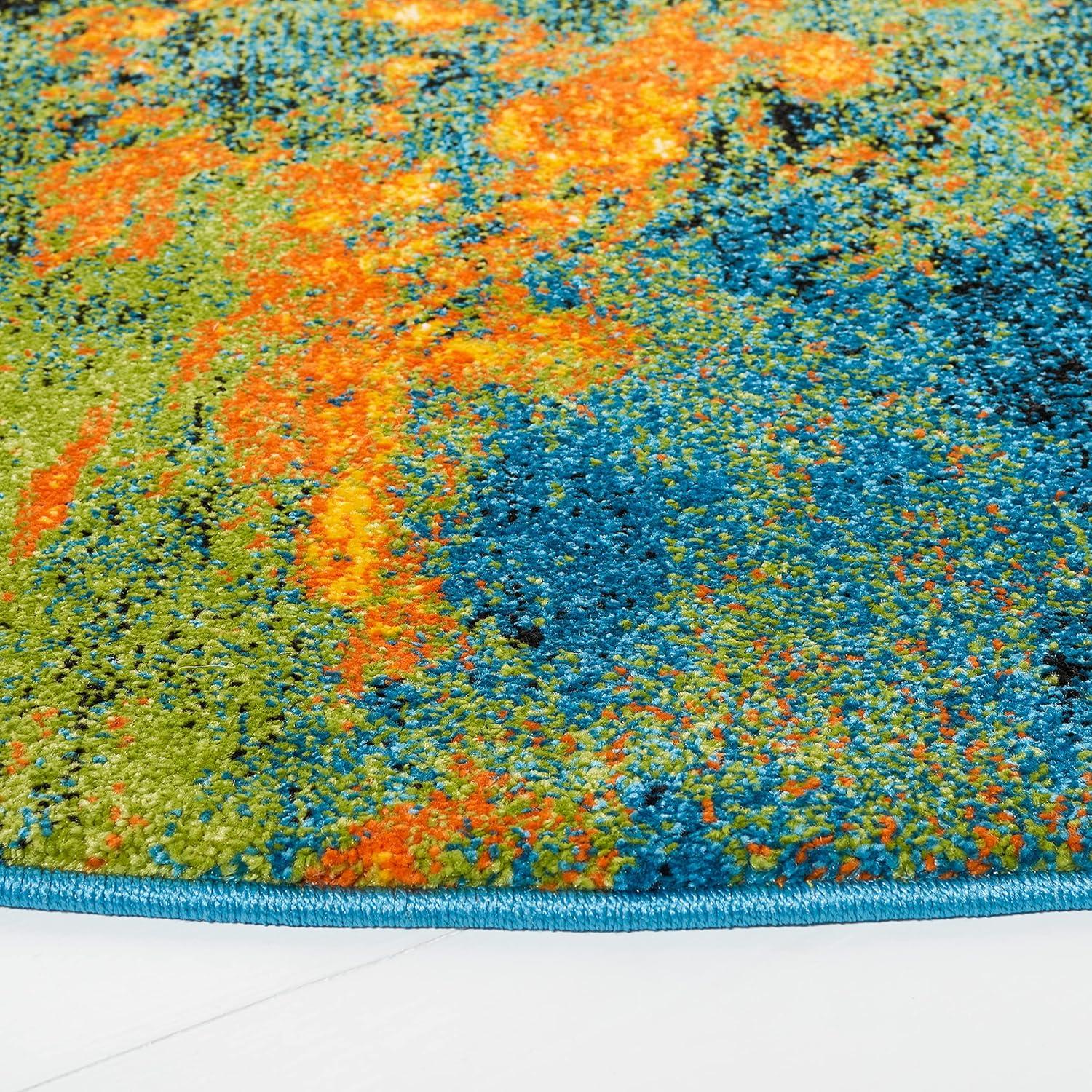 Galaxy GAL117 Power Loomed Area Rug - Blue/Yellow - 6'7" round - Safavieh.