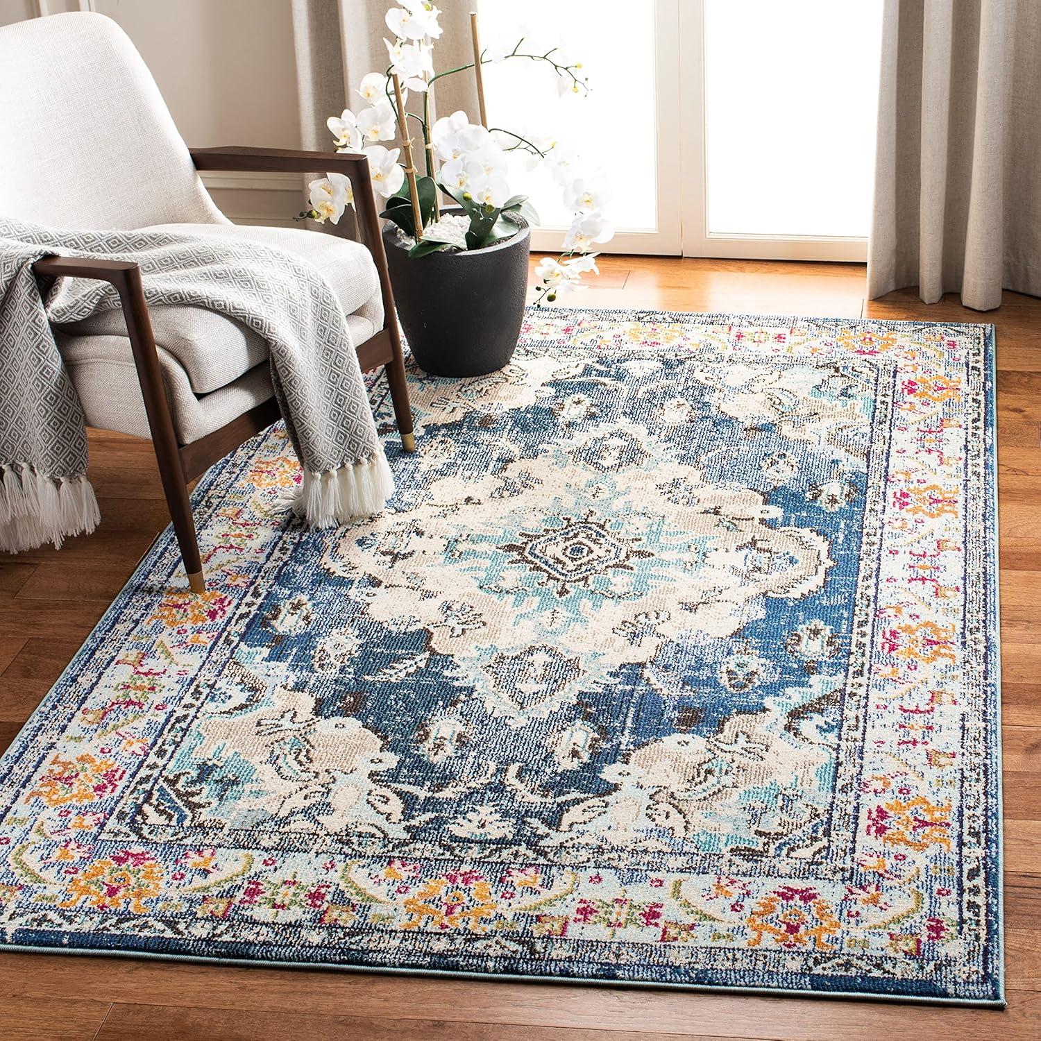 Monaco MNC243 Power Loomed Indoor Accent Rug - Navy/Light Blue - 3'x3' - Safavieh