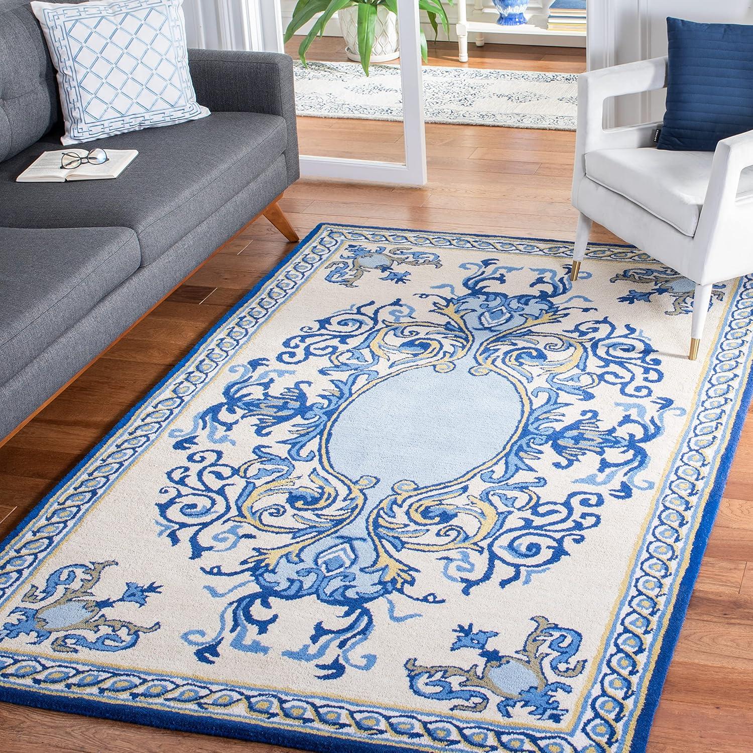 Empire Blue and Ivory Hand-Tufted Wool 3' x 5' Rug