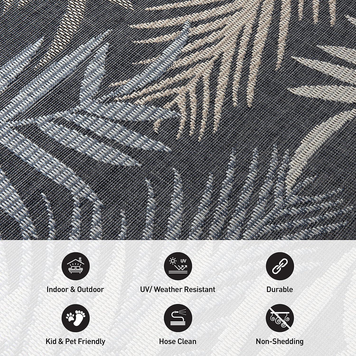 World Rug Gallery Bahama Palm Frond Indoor/Outdoor Area Rug - Blue 5' x 7'