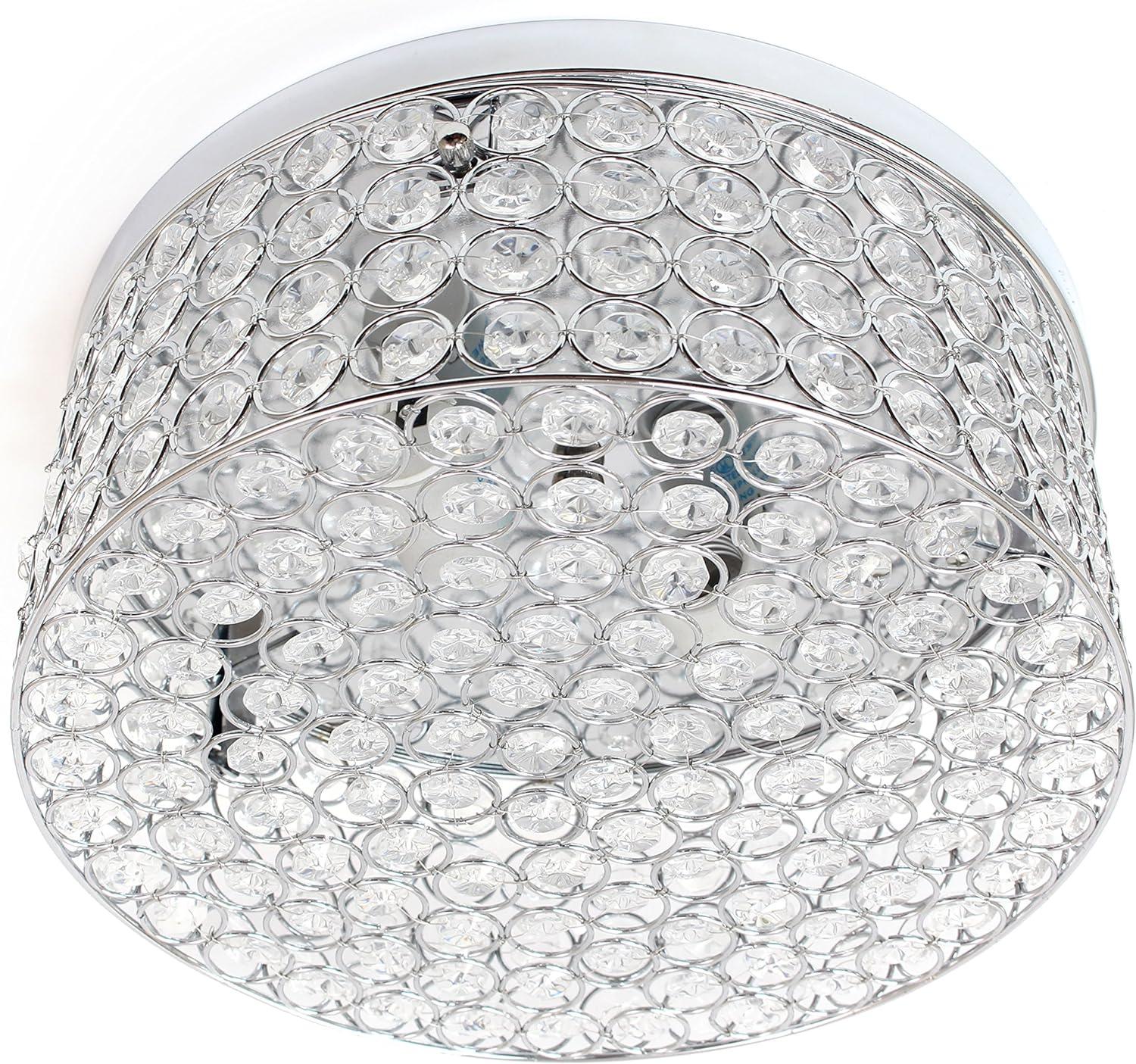 Elegant Designs Elipse Crystal 12" Modern Metal 2 Light Round Ceiling Flush Mount Fixture, Chrome