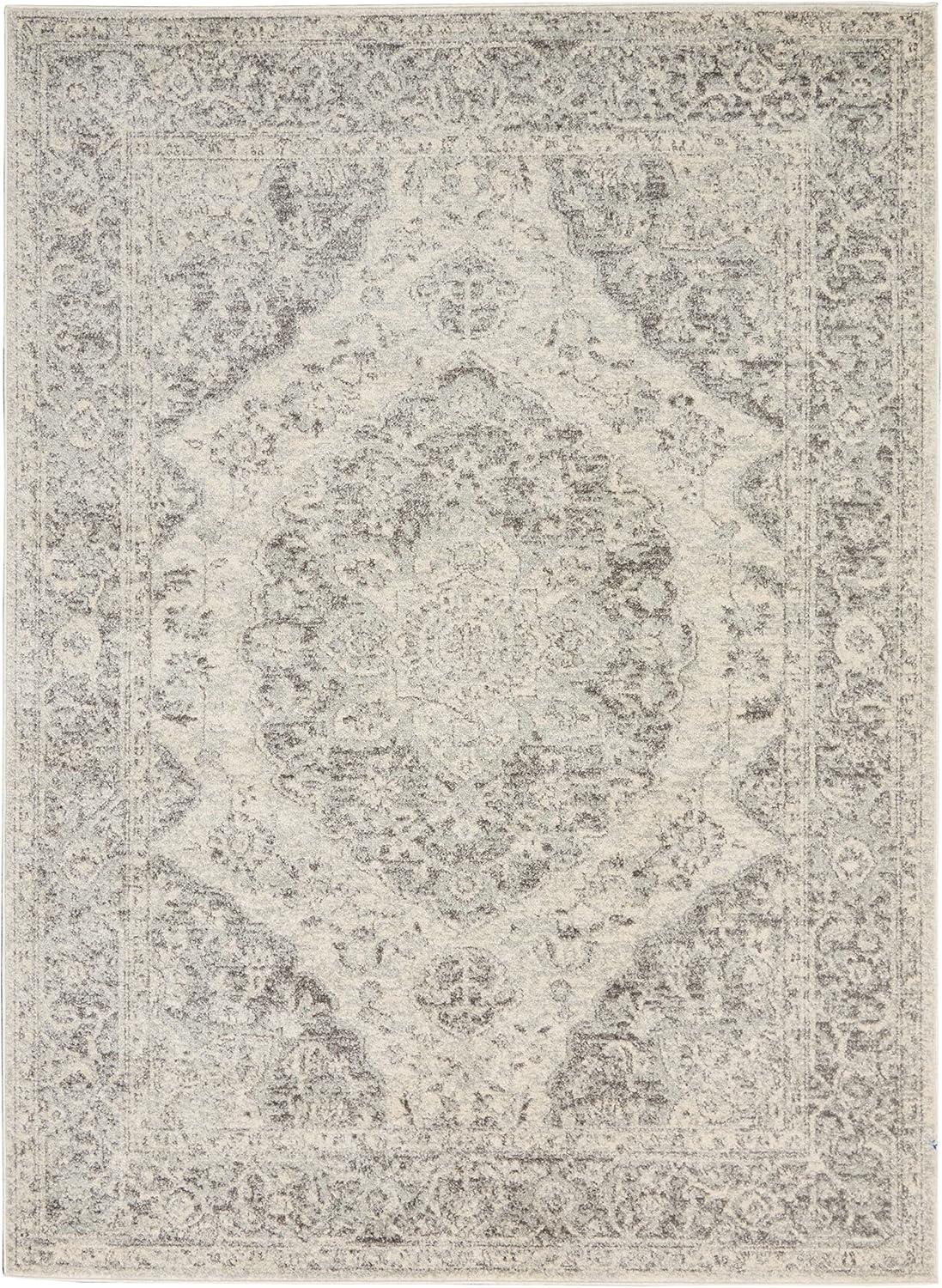 Nourison Tranquil Vintage Persian Center Medallion Area Rug Ivory Grey 4' x 6'