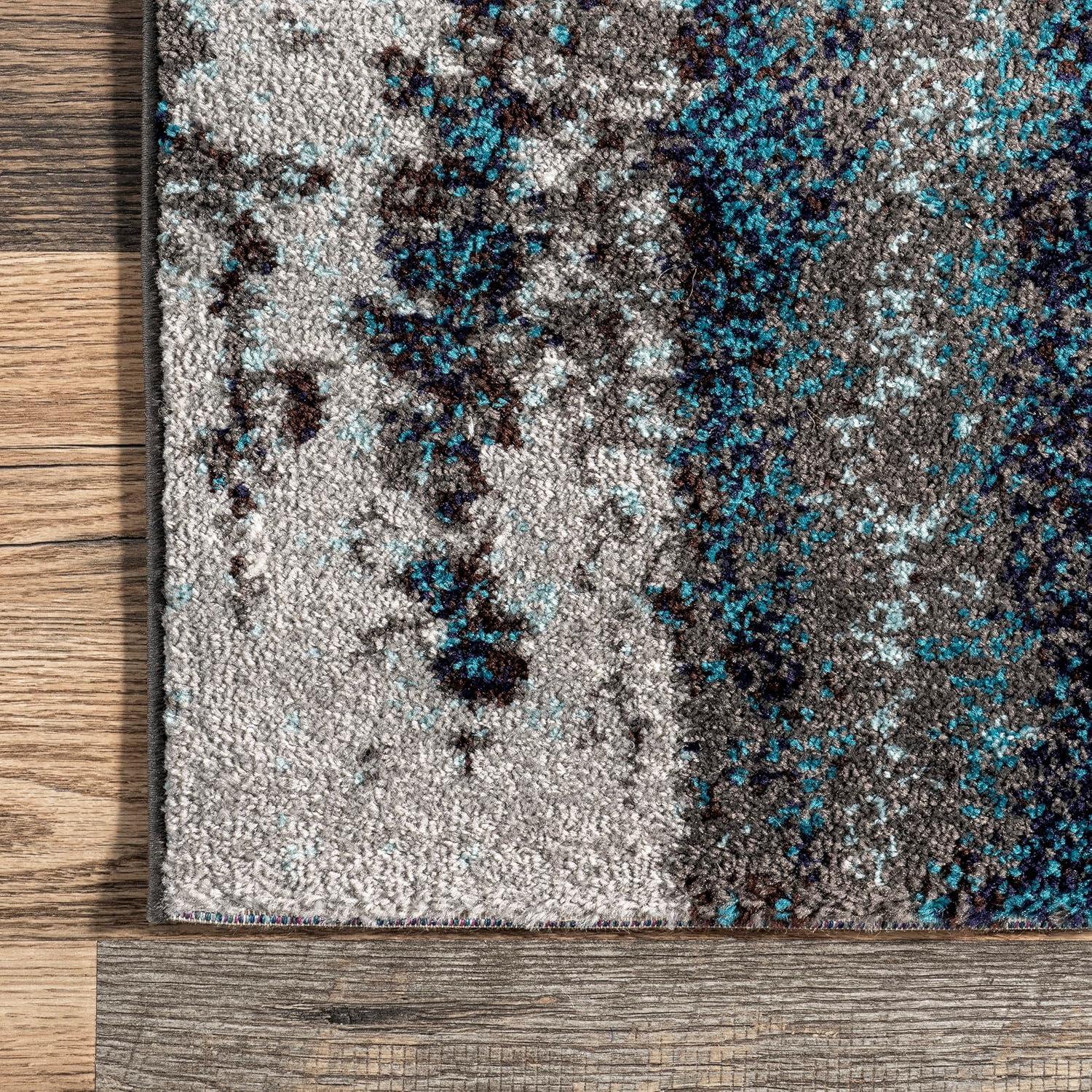 Nuloom Haydee Abstract 2x6 Runner Indoor Area Rug for Living Room Bedroom Dining Room Entryway Hallway Kitchen, Teal/Ivory