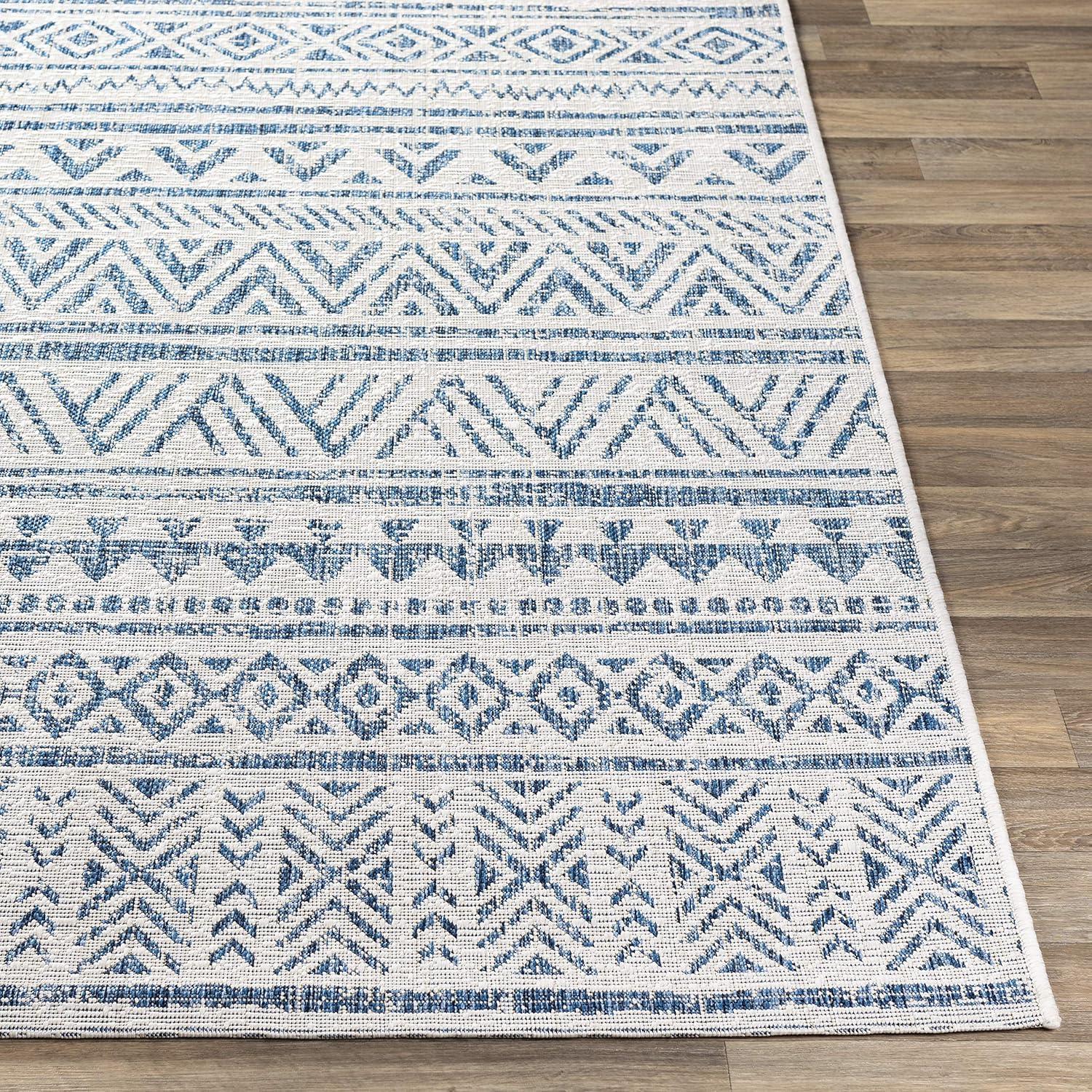 Livabliss Eagean Global Indoor/Outdoor Area Rug,7'10" x 10'2",Denim/Cream