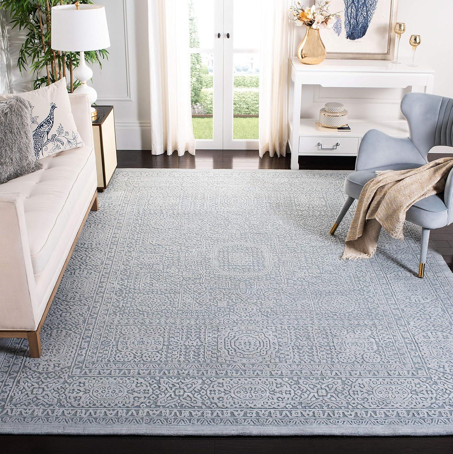 Sea Blue 9' x 12' Handmade Viscose Area Rug