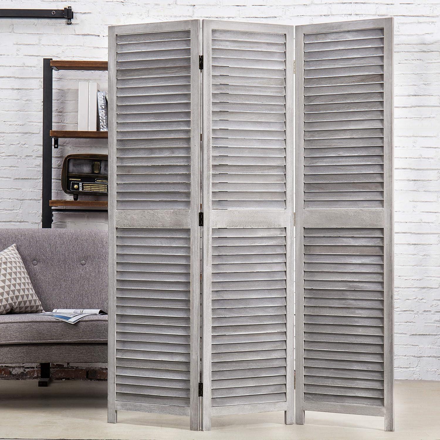 Distressed Gray Wood 3-Panel Folding Room Divider