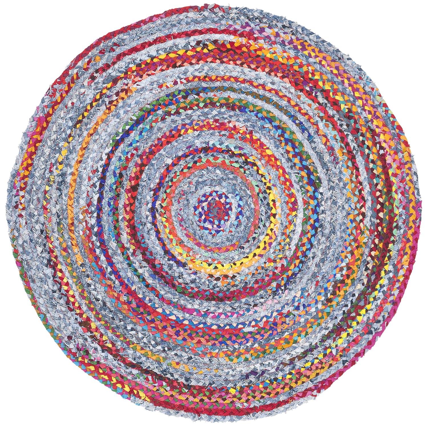 Braided BRD250 Hand Woven Area Rug - Blue/Red - 5' round - Safavieh.