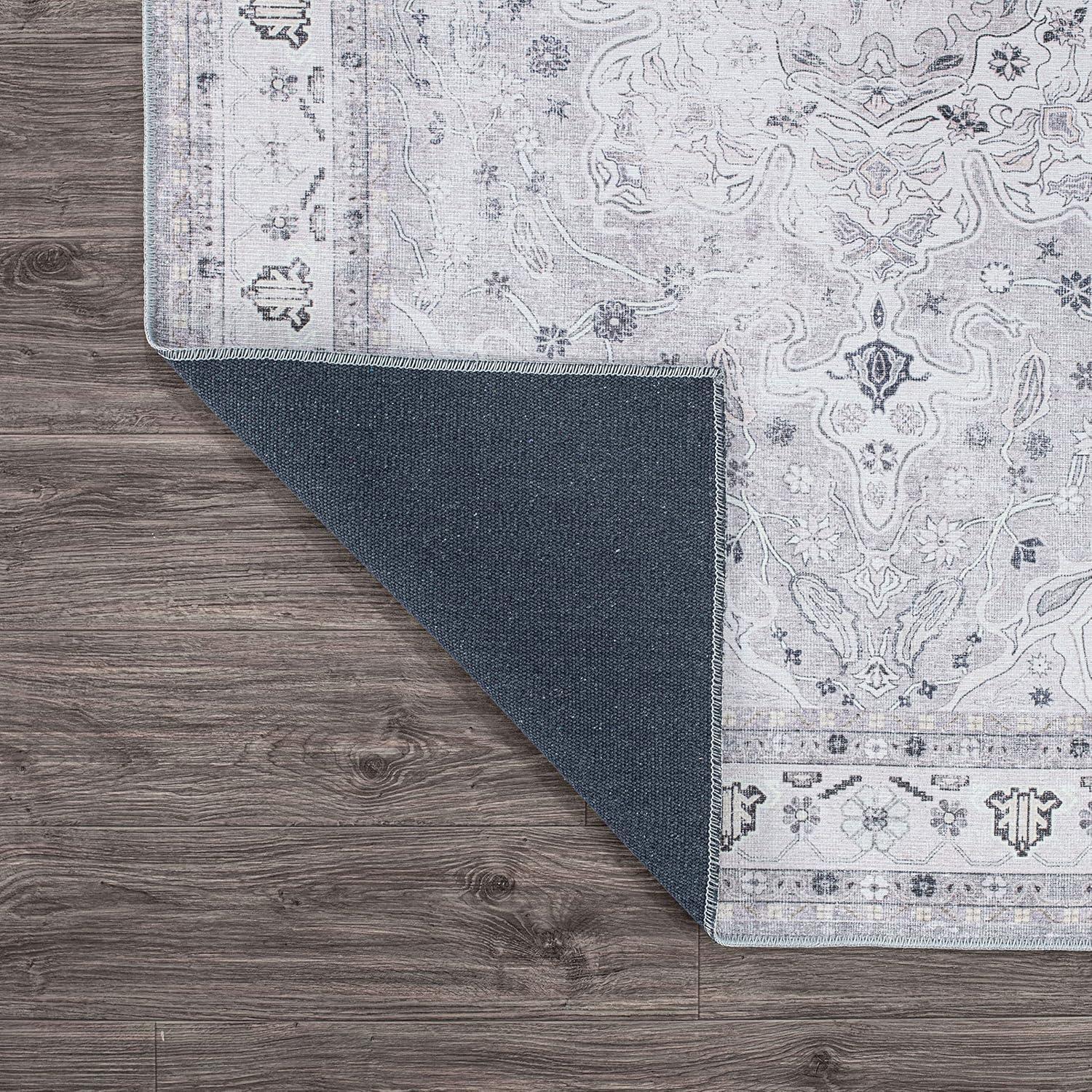 World Rug Gallery Transitional Medallion Machine Washable 2'1"x3' Gray Area Rug:  Stain-Resistant,  Flat Pile,  Indoor Use