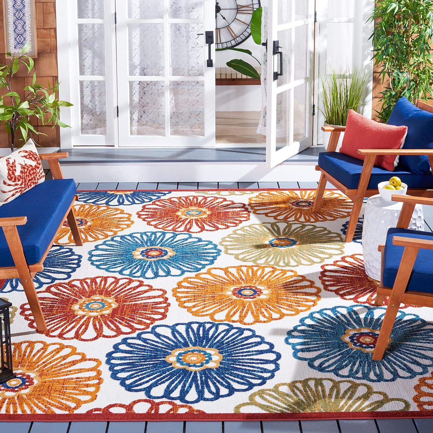 Cabana CBN801 Power Loomed Indoor and Outdoor Area Rug - Creme/Red - 8'x8' - Safavieh.
