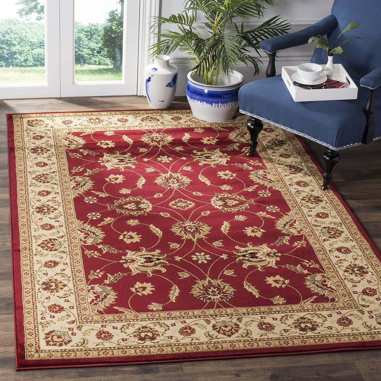 Red and Ivory 4' x 6' Synthetic Safavid Style Area Rug