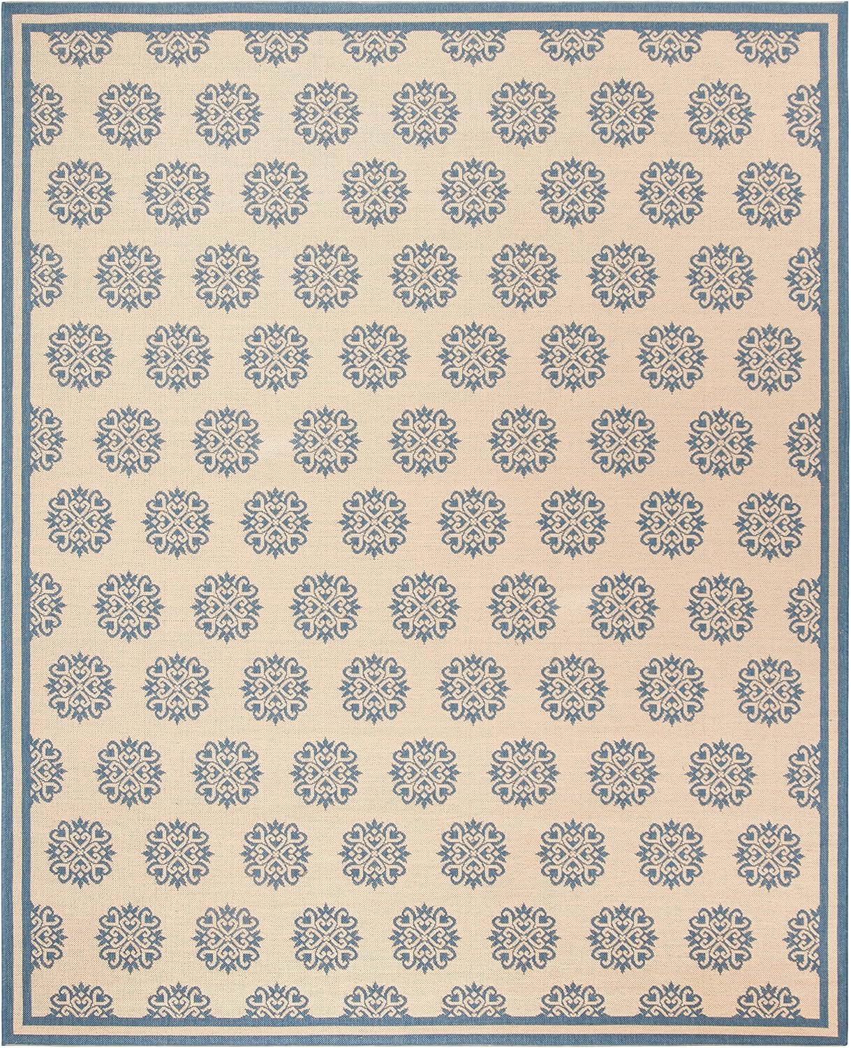 Cream and Blue Geometric Tufted 8' x 10' Synthetic Rug