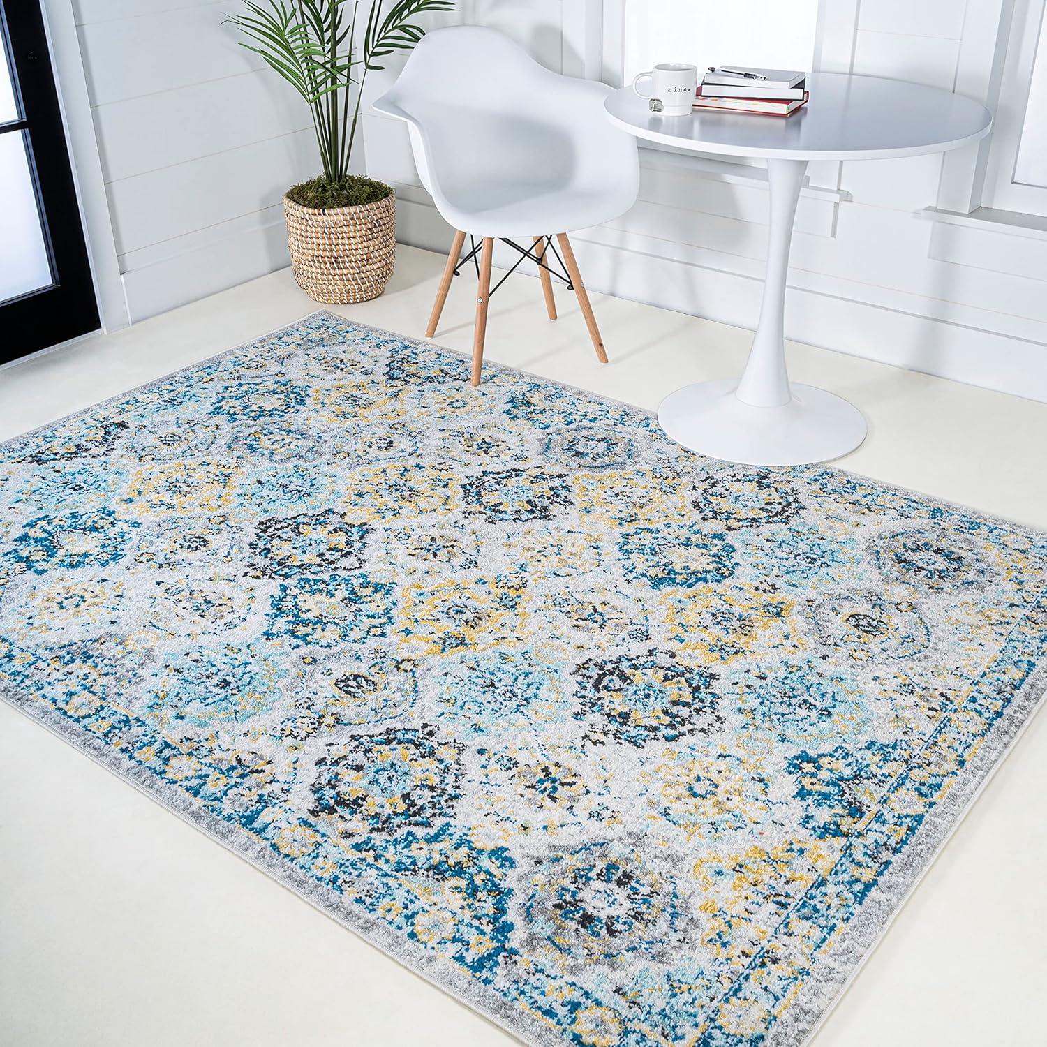 8'x10' Modern Persian Boho Vintage Trellis Area Rug, Blue/Multi - JONATHAN Y