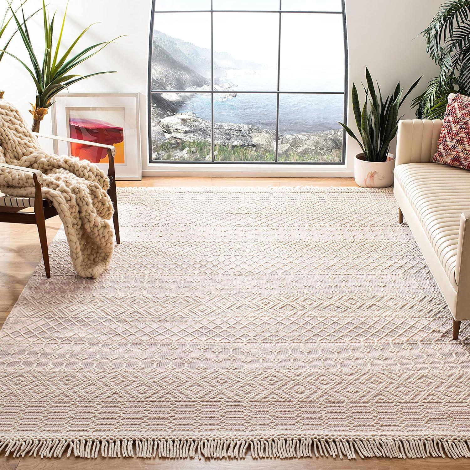 Natura NAT852 Hand Loomed Indoor Area Rug - Ivory/Pink - 9' Round - Safavieh