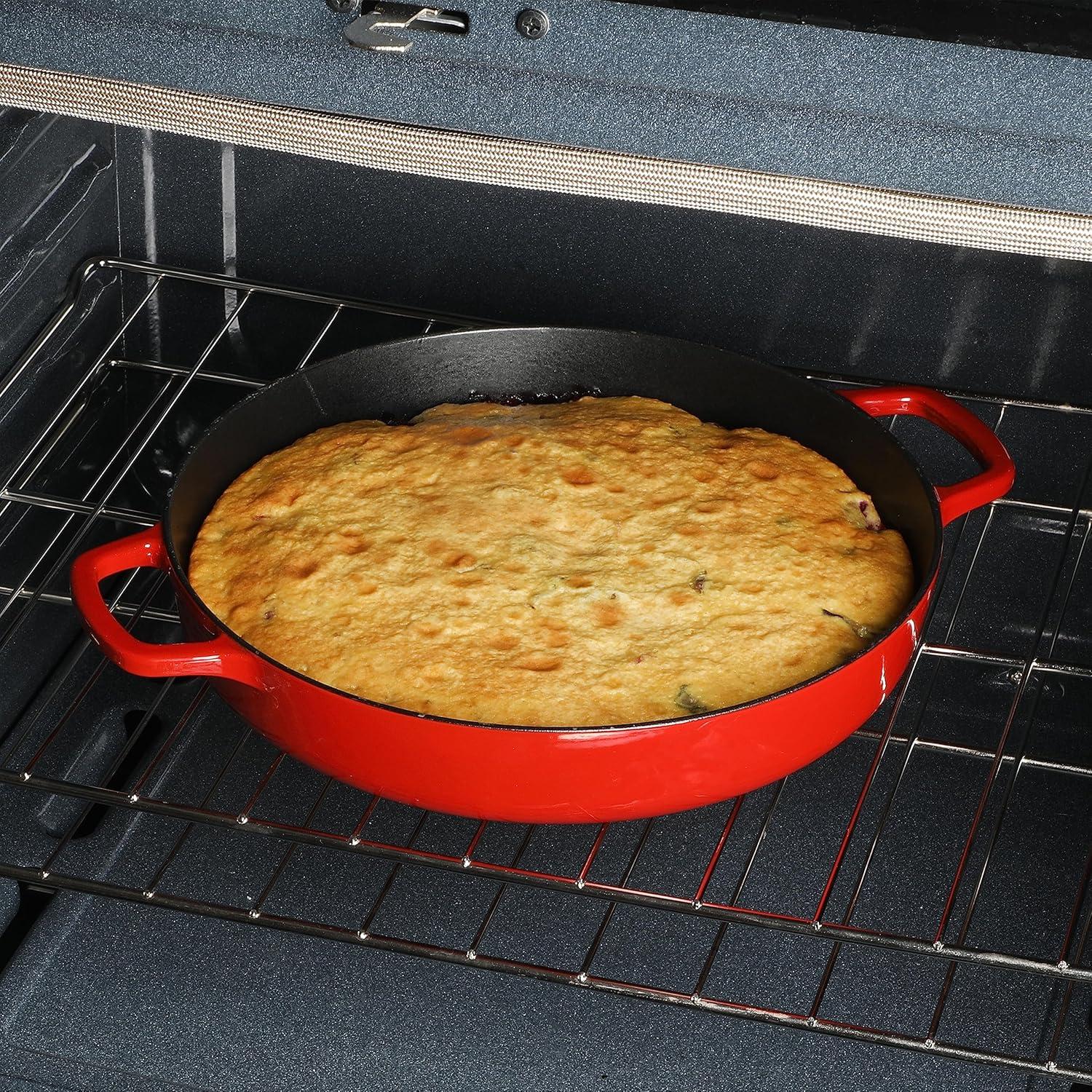 Red 3.75 Quart Enameled Cast Iron Braiser with Glass Lid