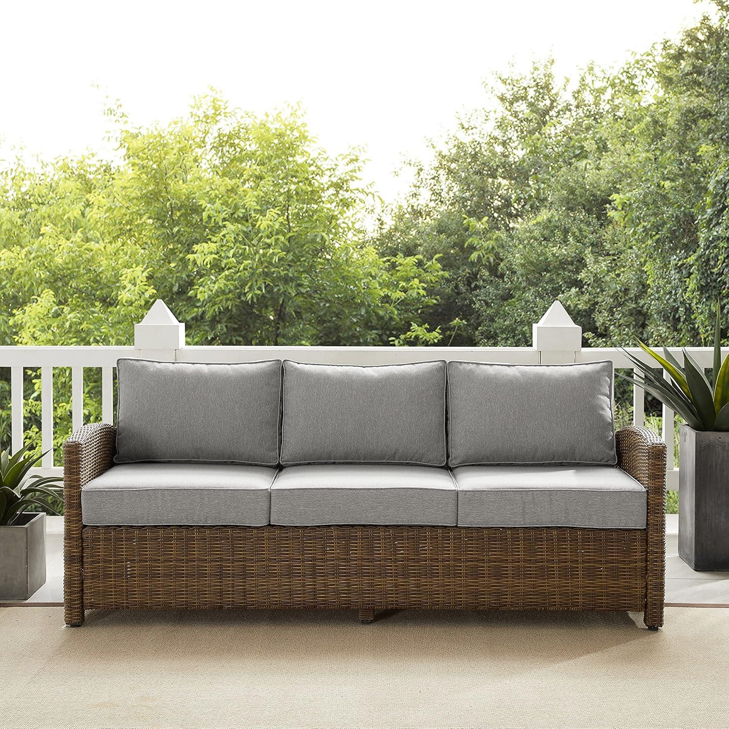 Coastal Gray Wicker Outdoor Sofa with Moisture-Resistant Cushions